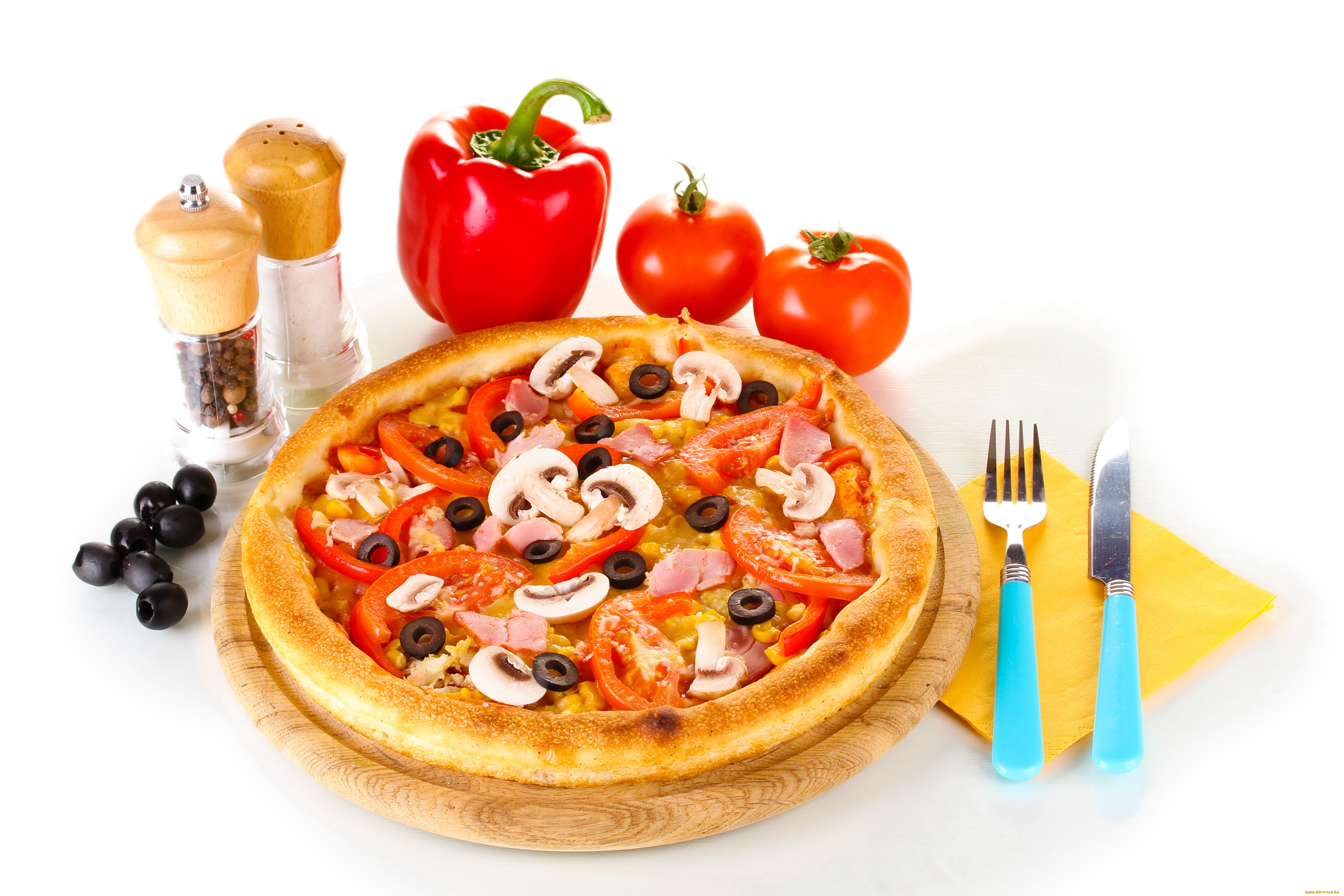еда, пицца, зелень, помидоры, томаты