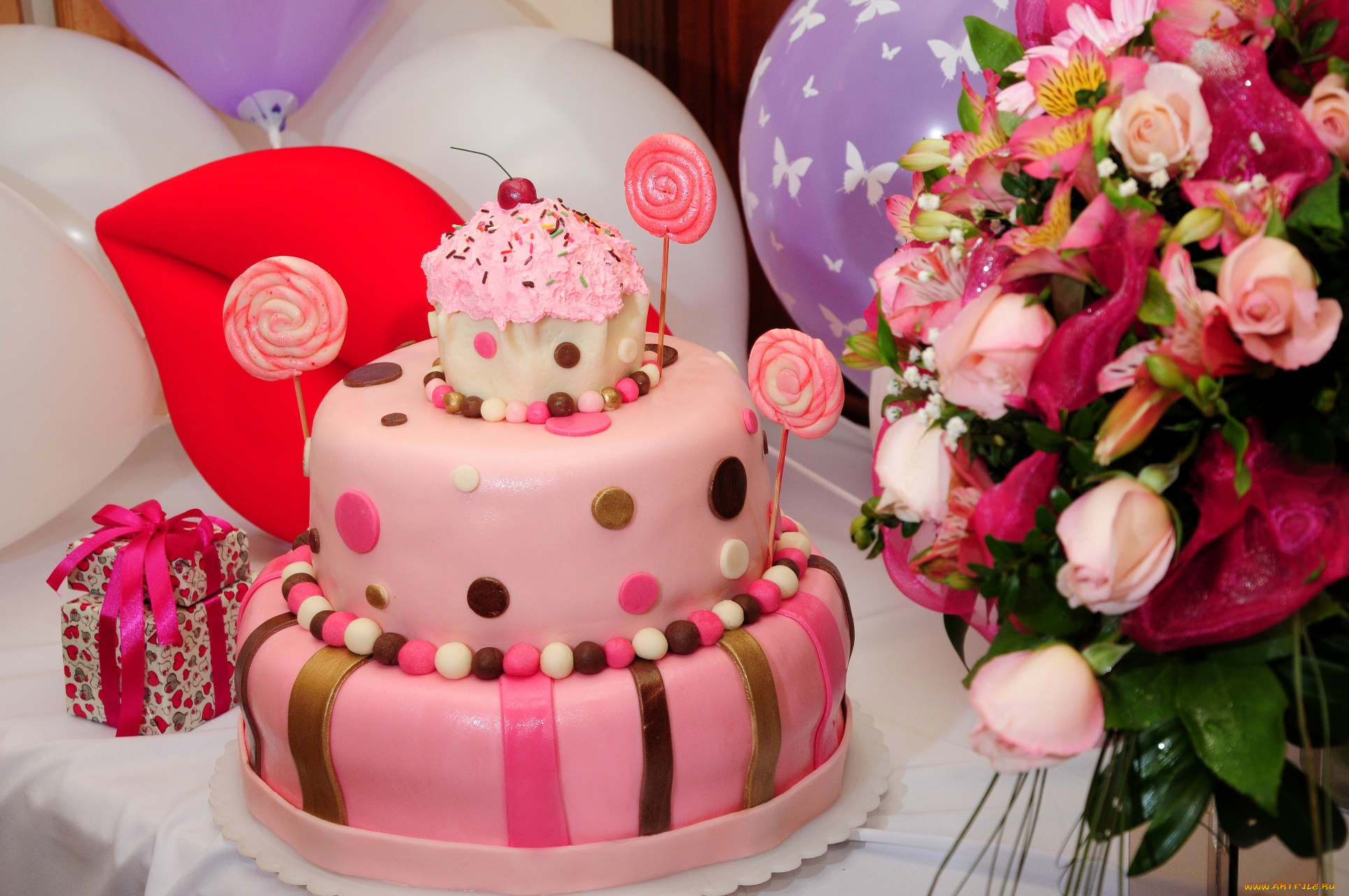 еда, торты, день, рождения, подарки, цветы, шары, торт