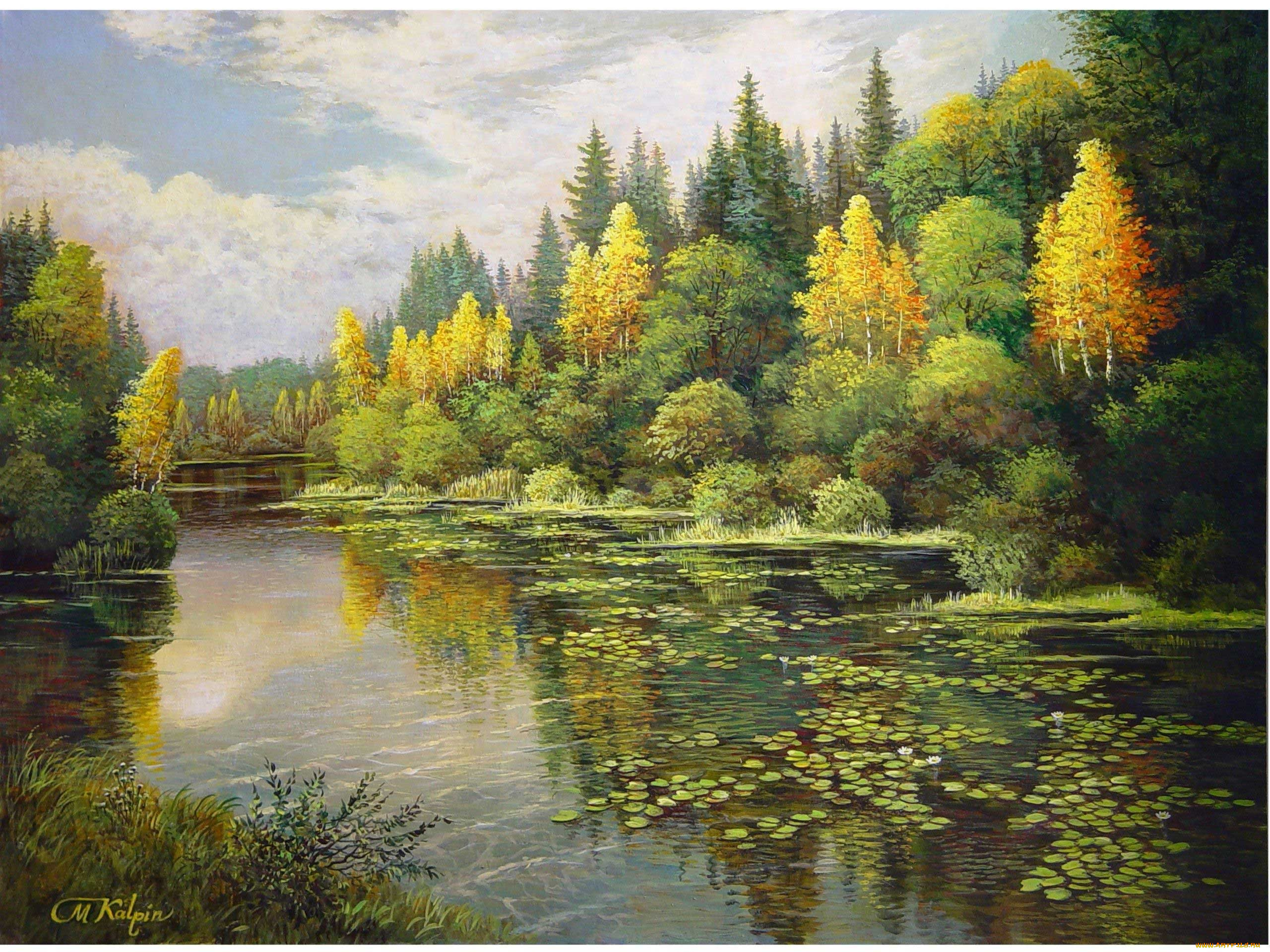 landscape, рисованные, mark, kalpin, lake, nature, art