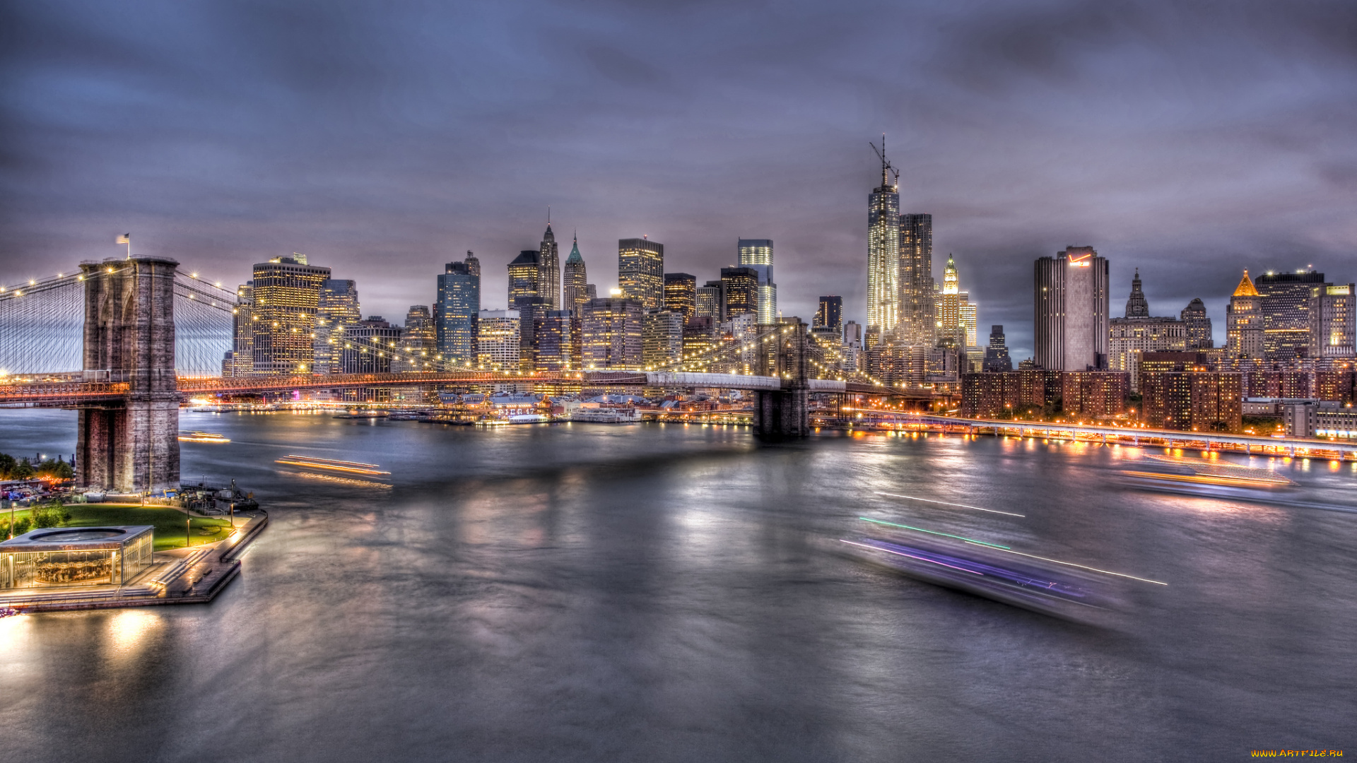 brooklyn, bridge, new, york, city, города, нью, йорк, сша, manhattan, east, river, бруклинский, мост, пролив, ист-ривер, ночной, город