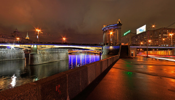 Картинка города москва россия мост огни ночь река дома