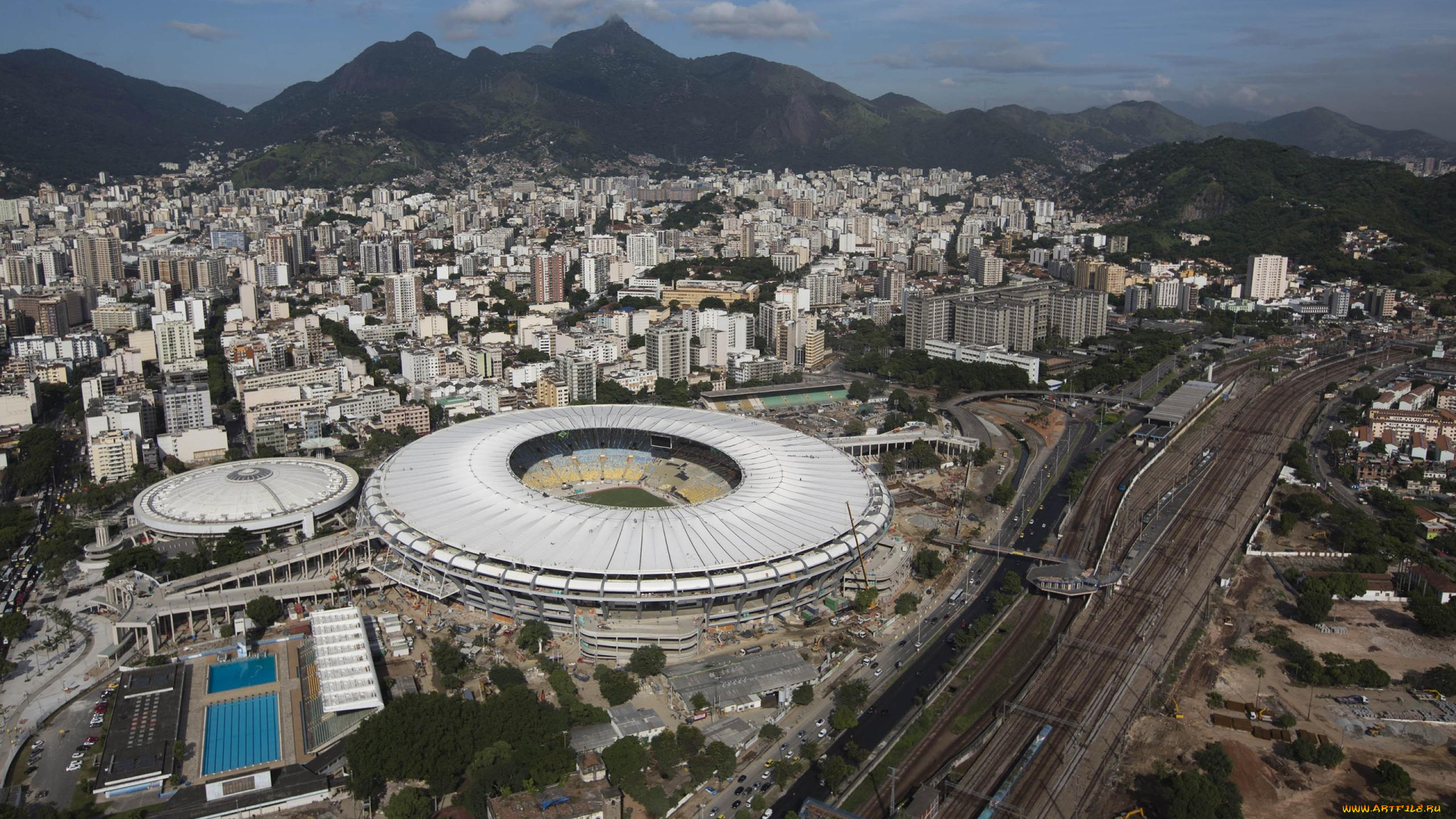 спорт, стадионы, бразилия, стадион, арена, панорама, город, дома, здания, дороги, горы