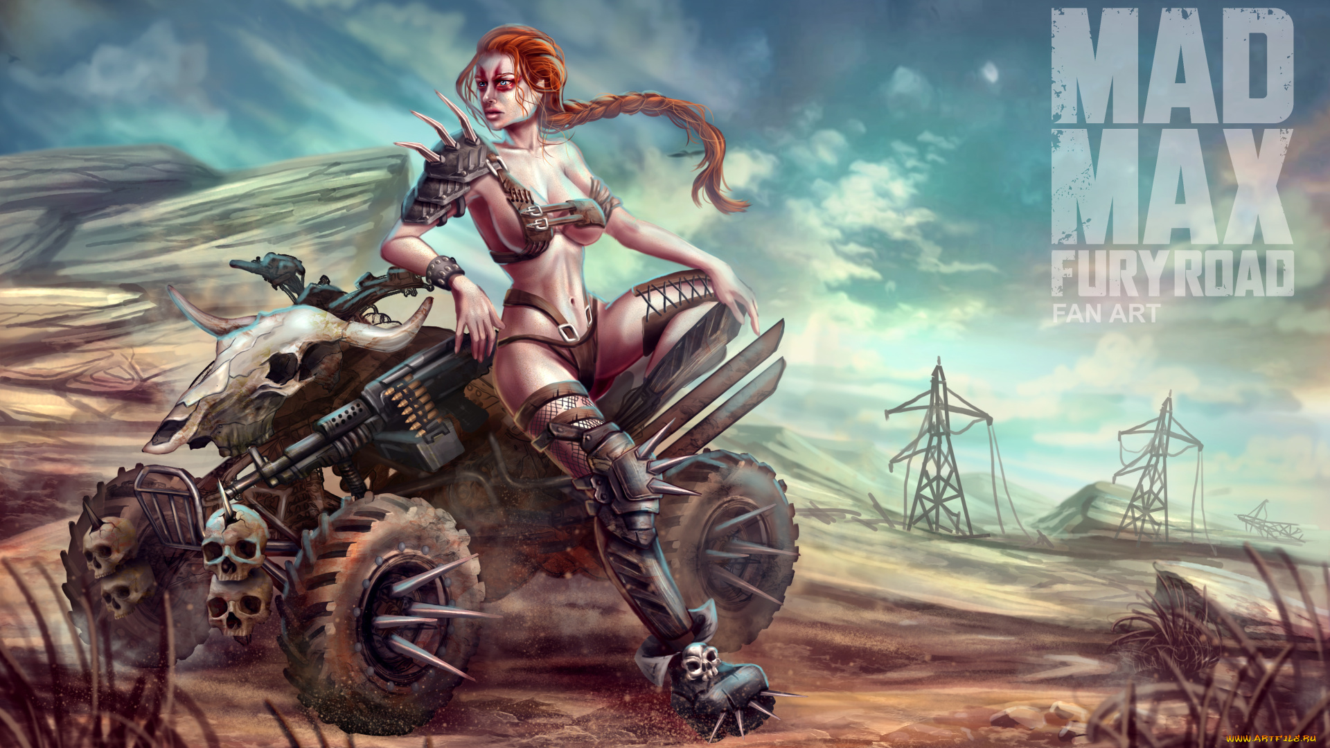 рисованное, кино, boobs, sexy, suv, animal, skulls, девушка, pose, mad, max, fan, art