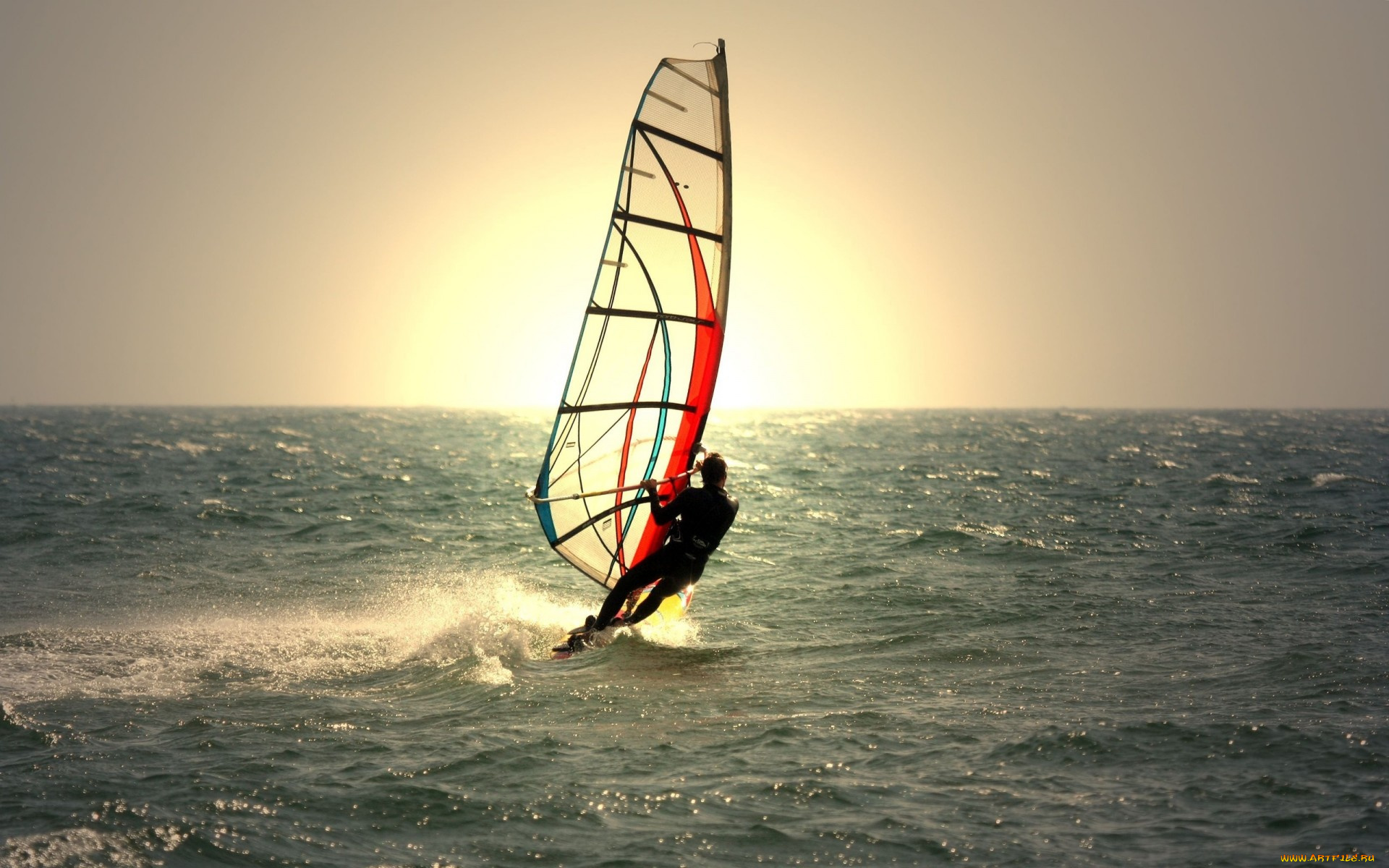 спорт, водный, спорт, water, парус, закат, море, windsurfing, man, парень, брызги, вода, солнце, спортсмен