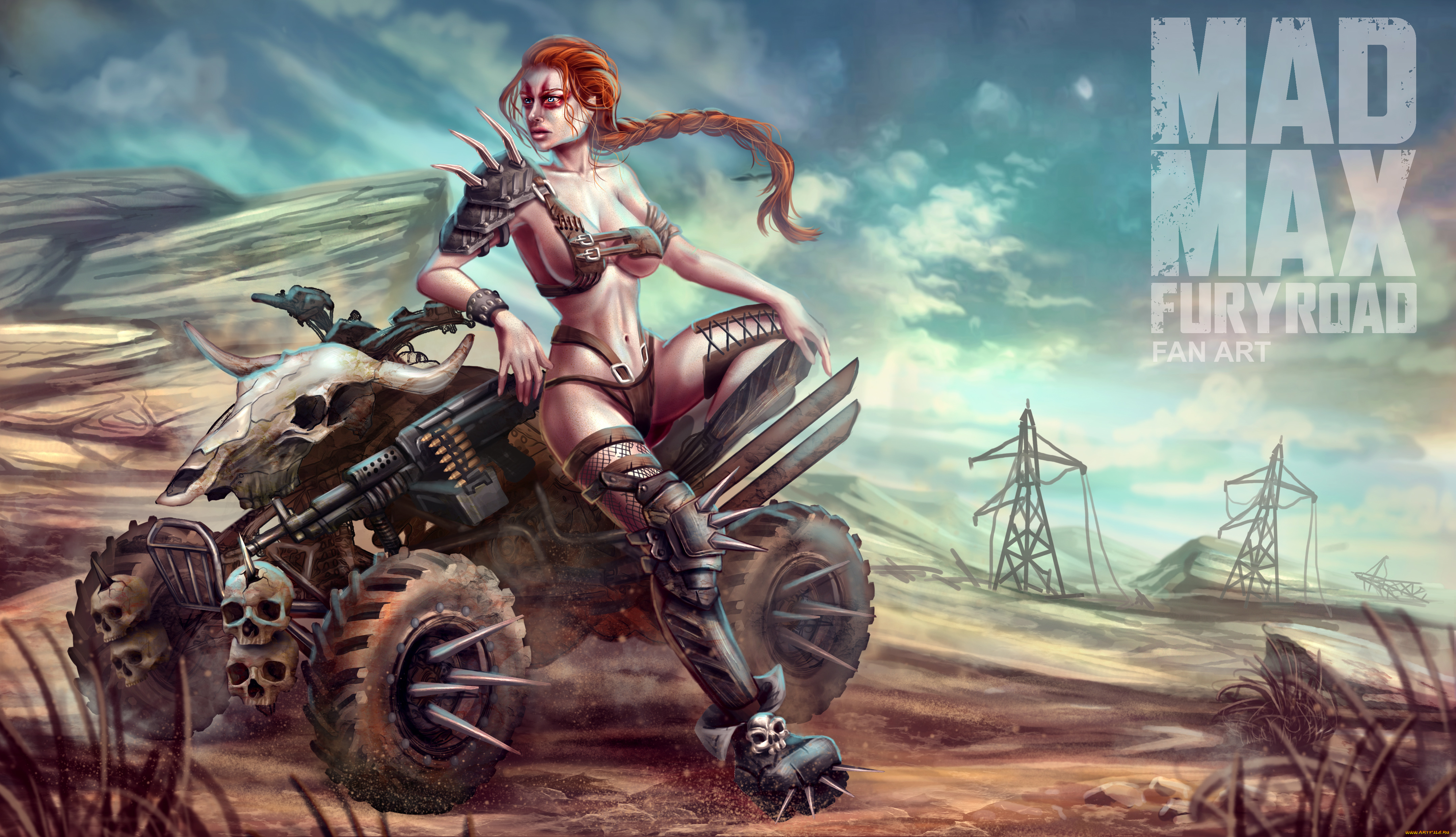 рисованное, кино, boobs, sexy, suv, animal, skulls, девушка, pose, mad, max, fan, art