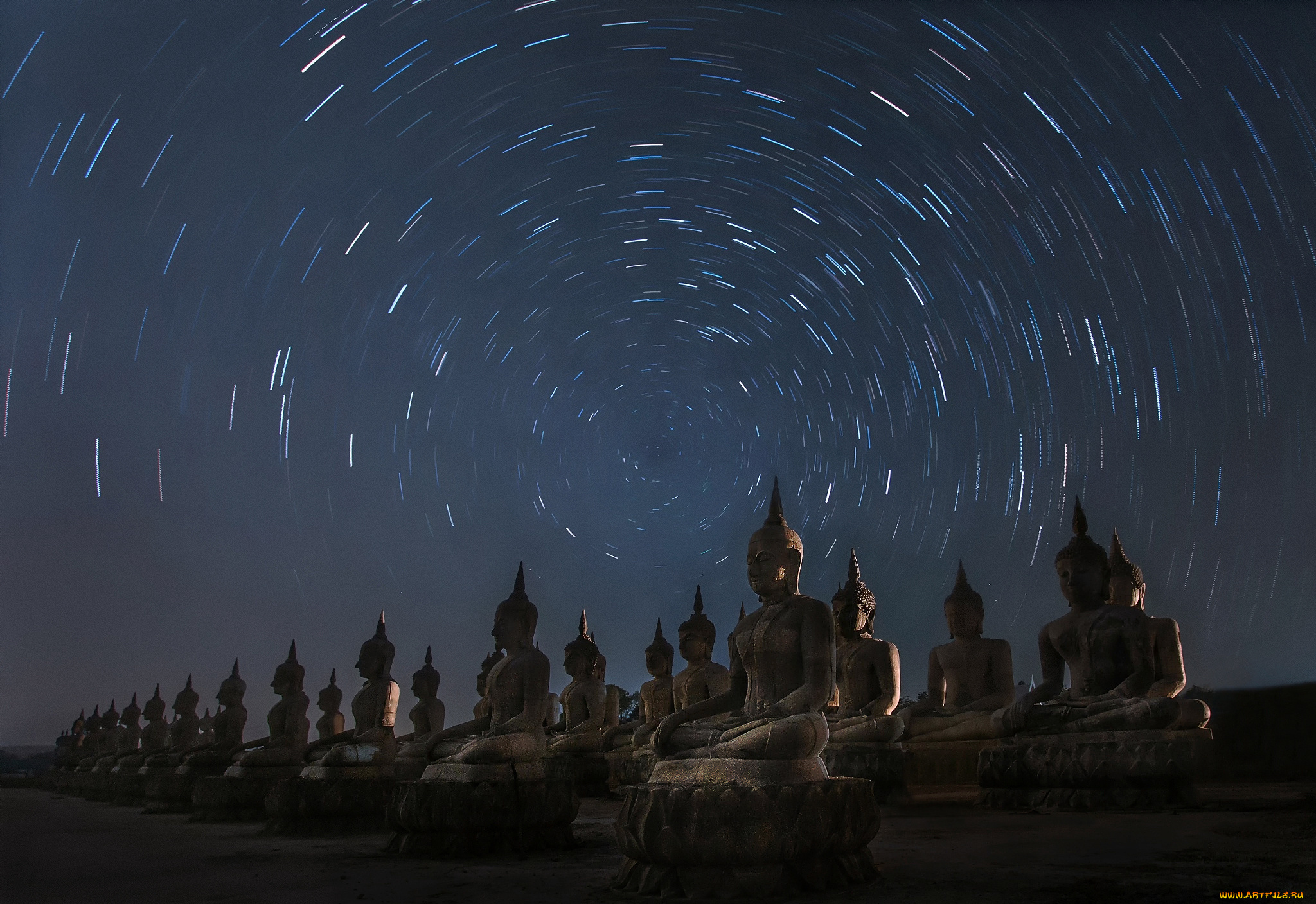 разное, религия, таиланд, статуи, будды, ночь, звезды, круговорот