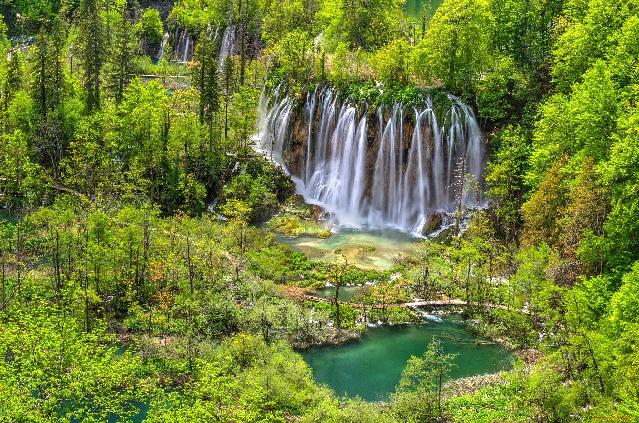 природа, водопады, река, лес, водопад