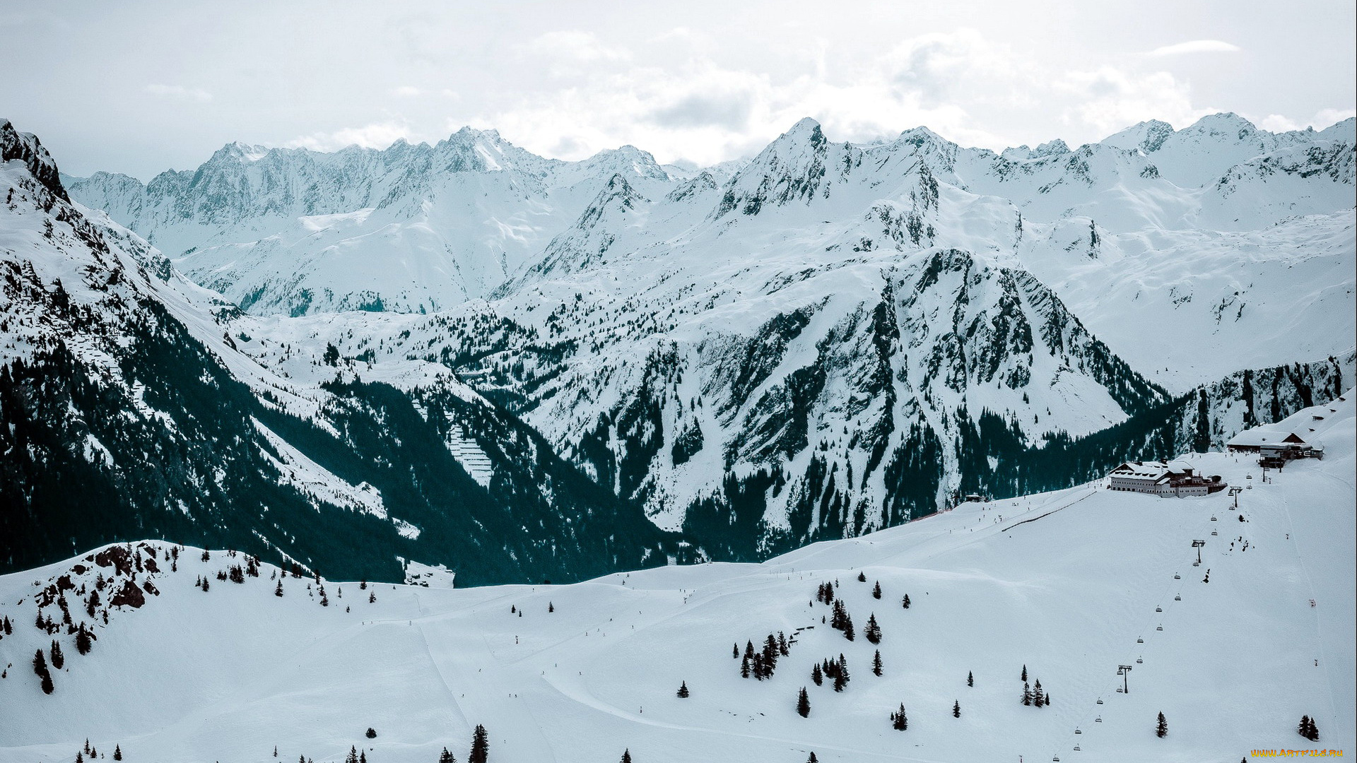 природа, горы, снег, панорама
