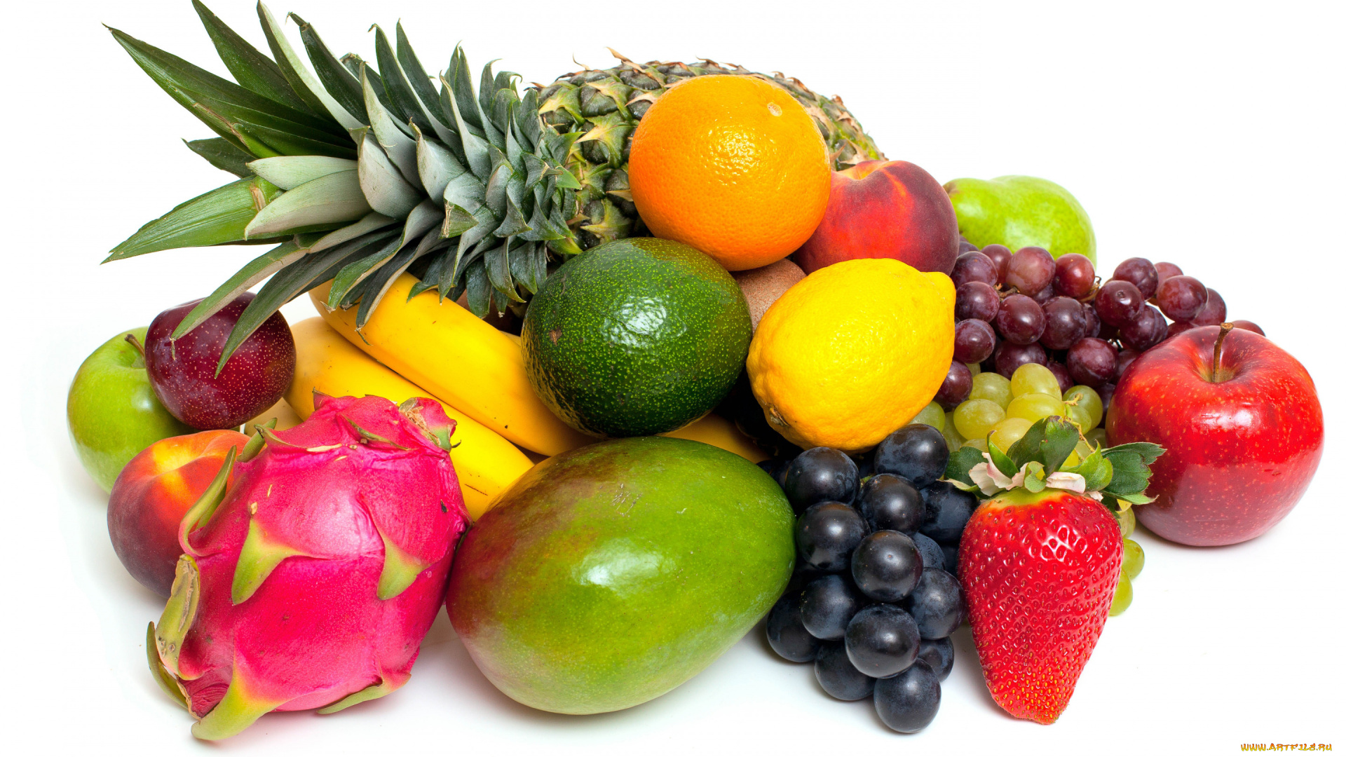 еда, фрукты, и, овощи, вместе, апельсин, виноград, клубника