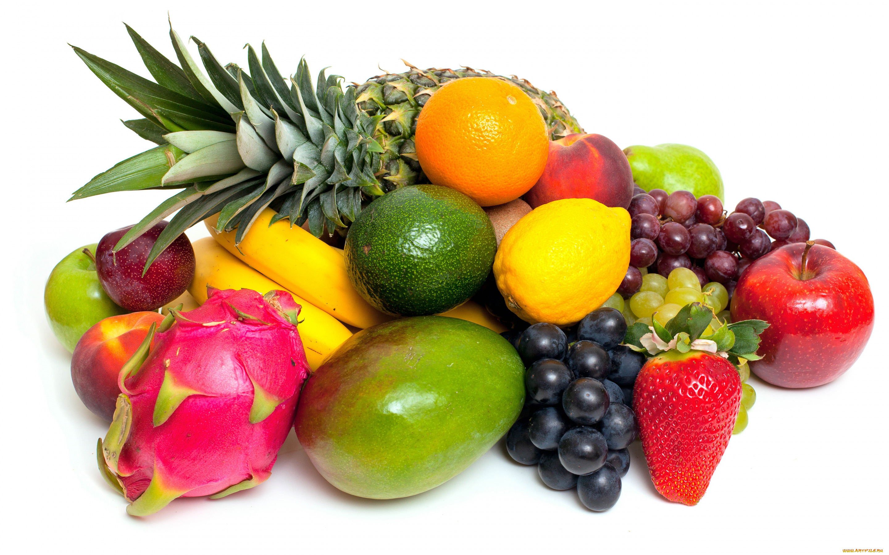 еда, фрукты, и, овощи, вместе, апельсин, виноград, клубника
