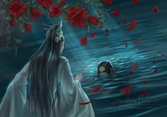 Картинка рисованное кино +мультфильмы манга лань ванцзи монстр озеро ночь