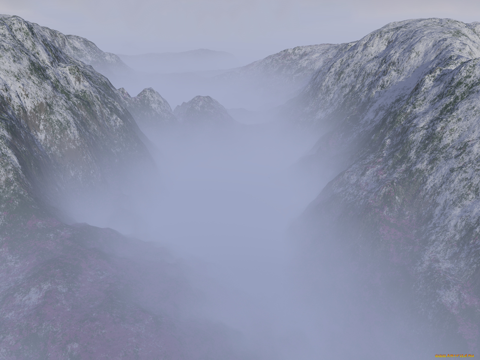 3д, графика, nature, landscape, природа, горы, туман