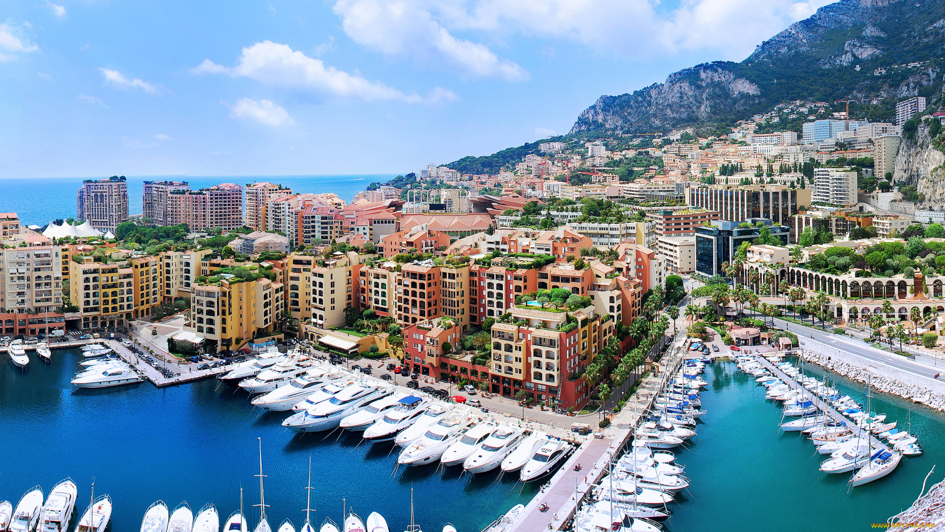 fontvieille, , monaco, города, фонвьей, , монако, причалы, monaco, набережная, порт, здания, катера, яхты, бухта, гавань, панорама, фонвьей