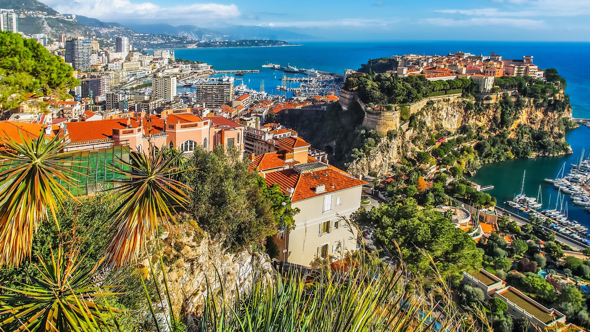 monaco, города, монако, , монако, панорама, побережье, скала, лигурийское, море, ligurian, sea