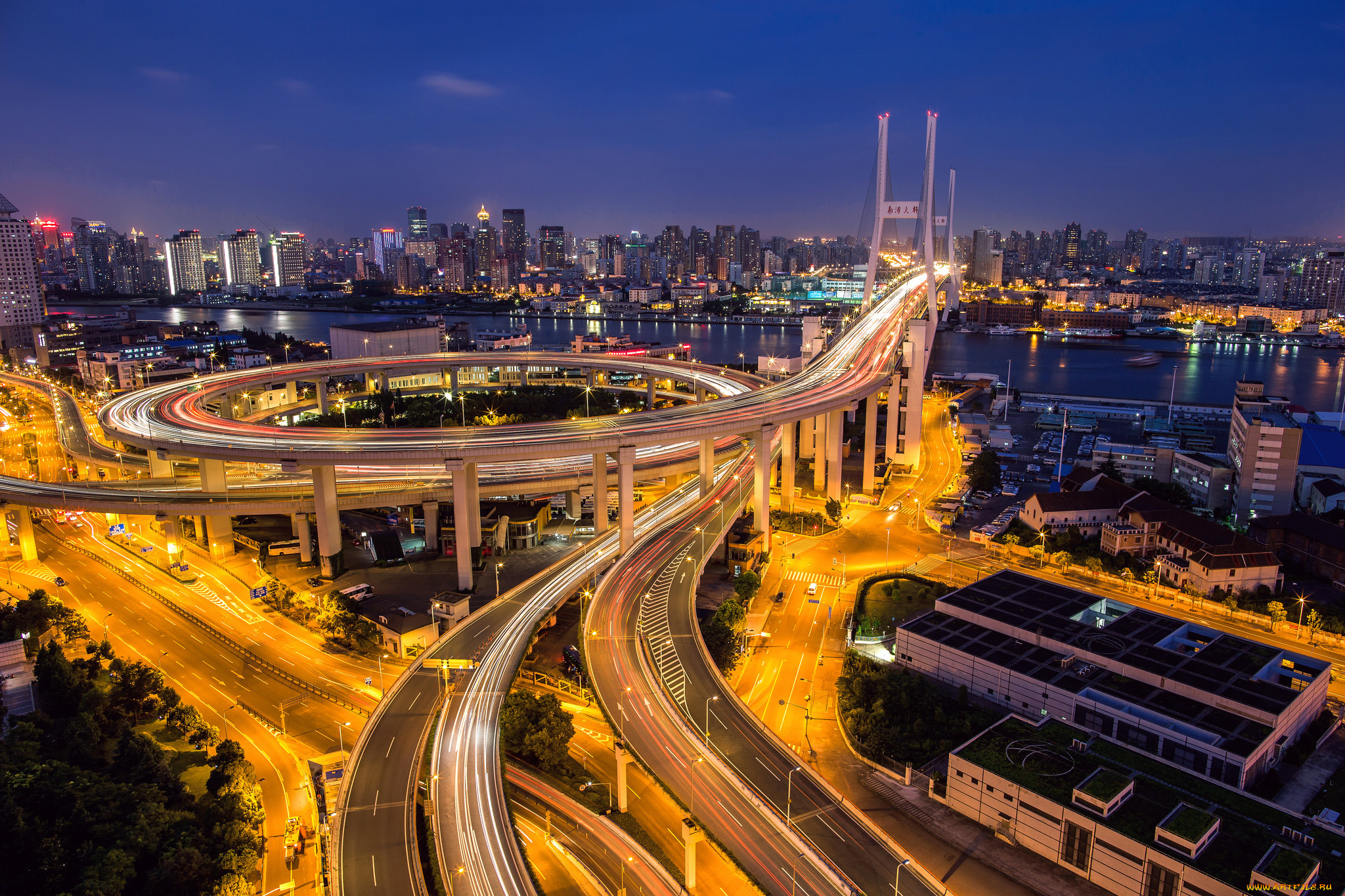 cityscape, of, shanghai, города, шанхай, , китай, магистраль, ночь, огни