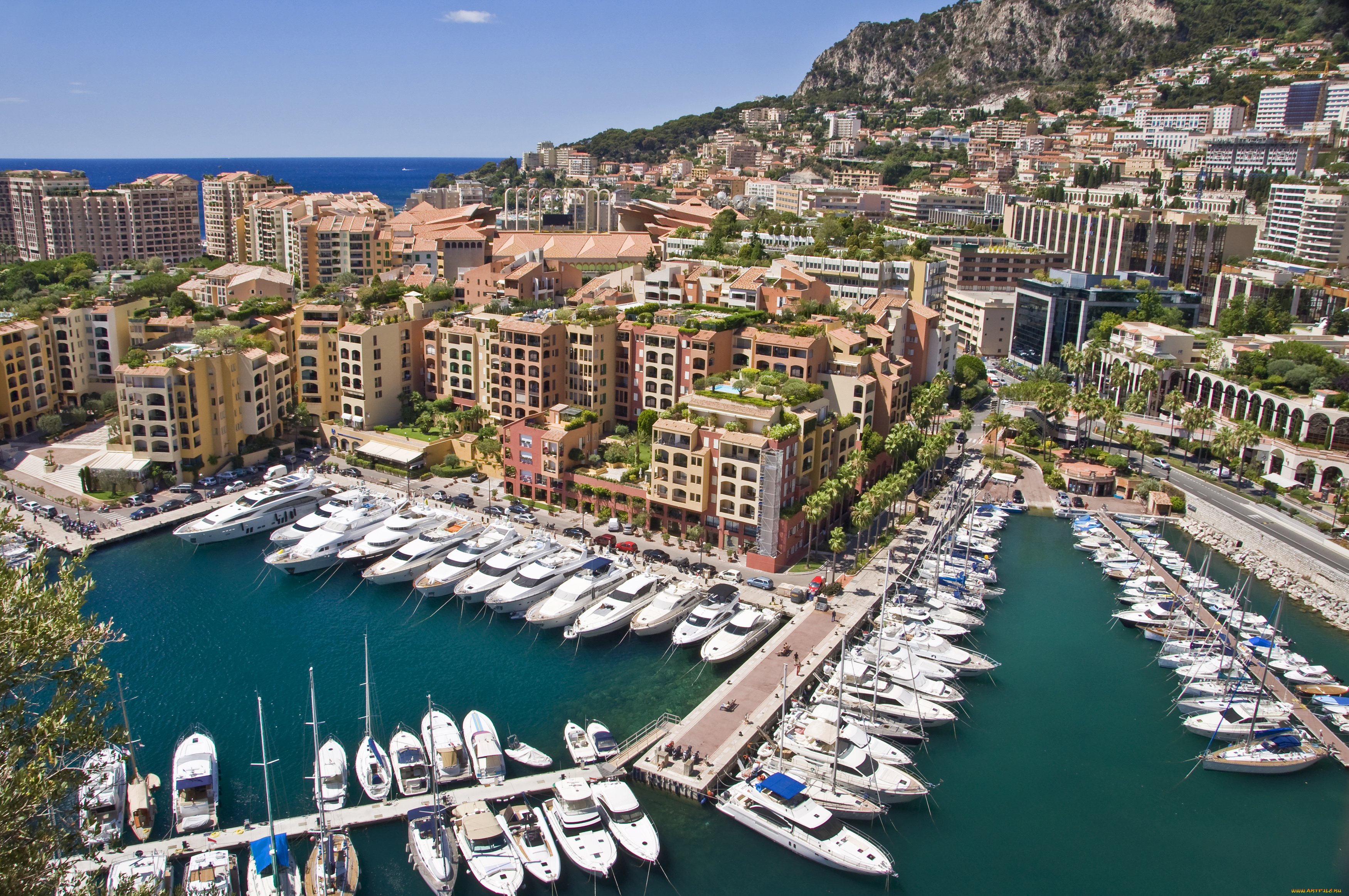 fontvieille, , monaco, города, фонвьей, , монако, здания, яхты, катера, причалы, порт, фонвьей, monaco, набережная, панорама, бухта, гавань