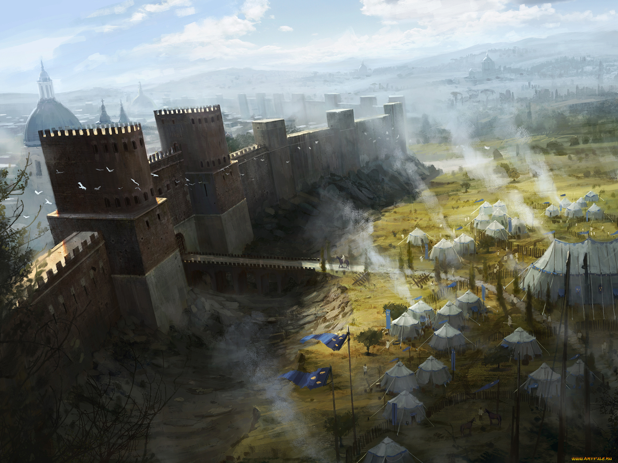 assassin`s, creed, видео, игры, мост, крепость, палатки