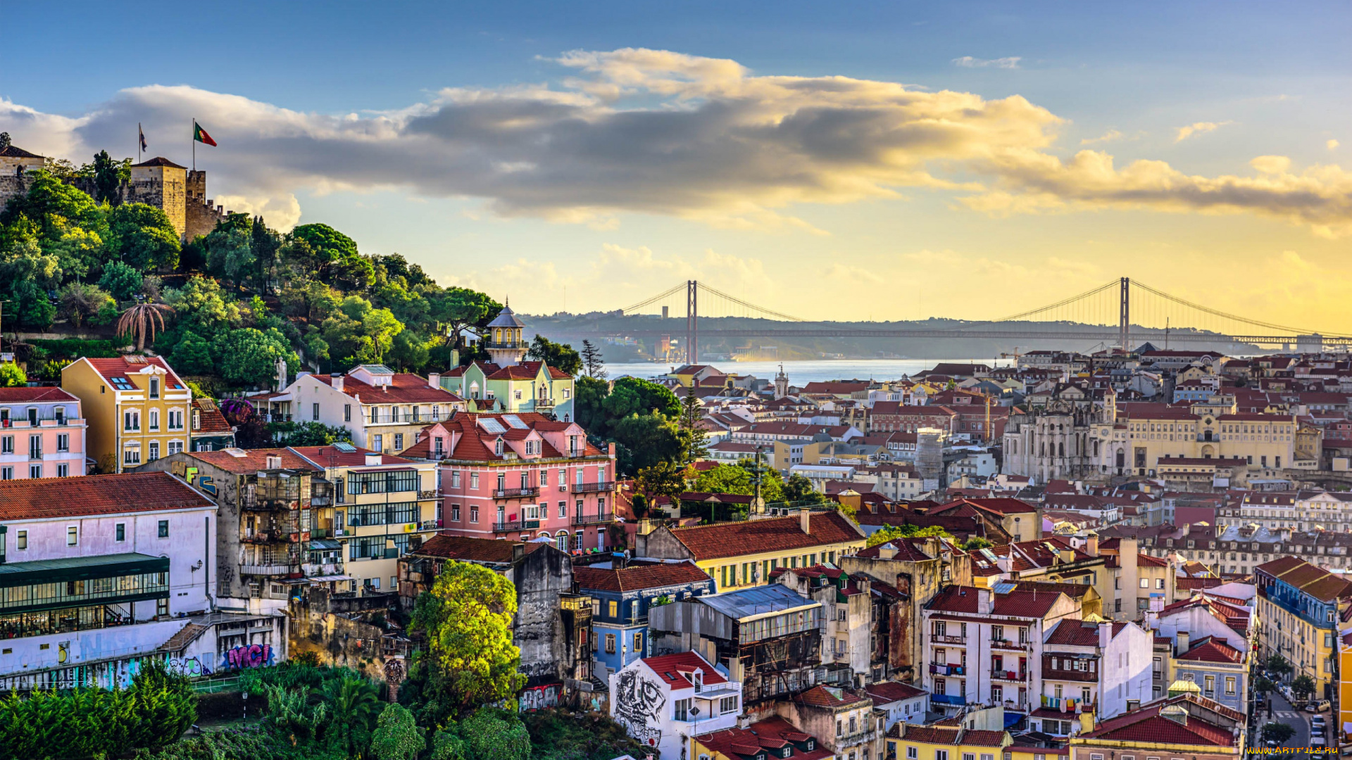 города, лиссабон, , португалия, панорама