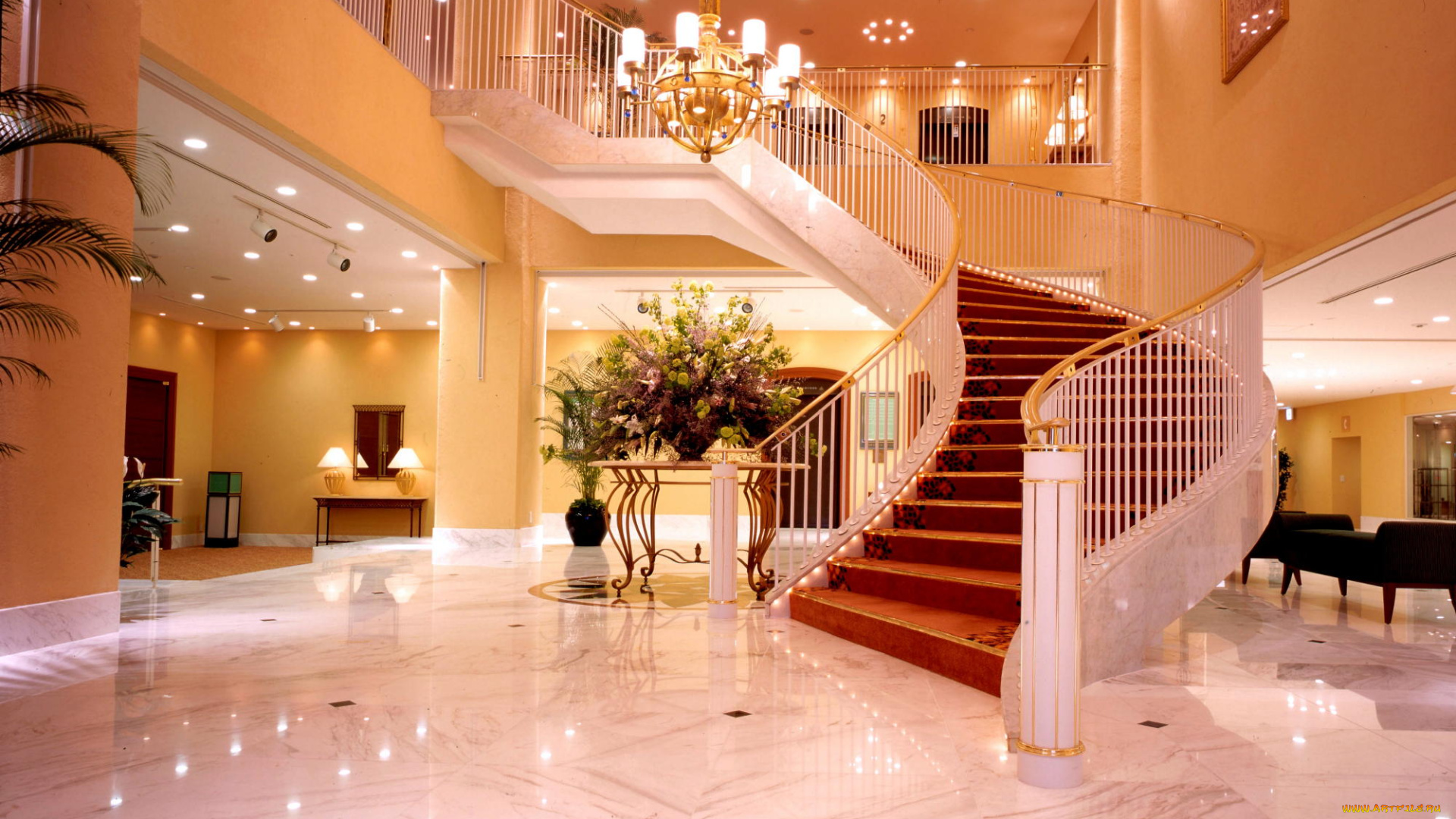 интерьер, холлы, лестницы, корридоры, люстра, лестница, отель