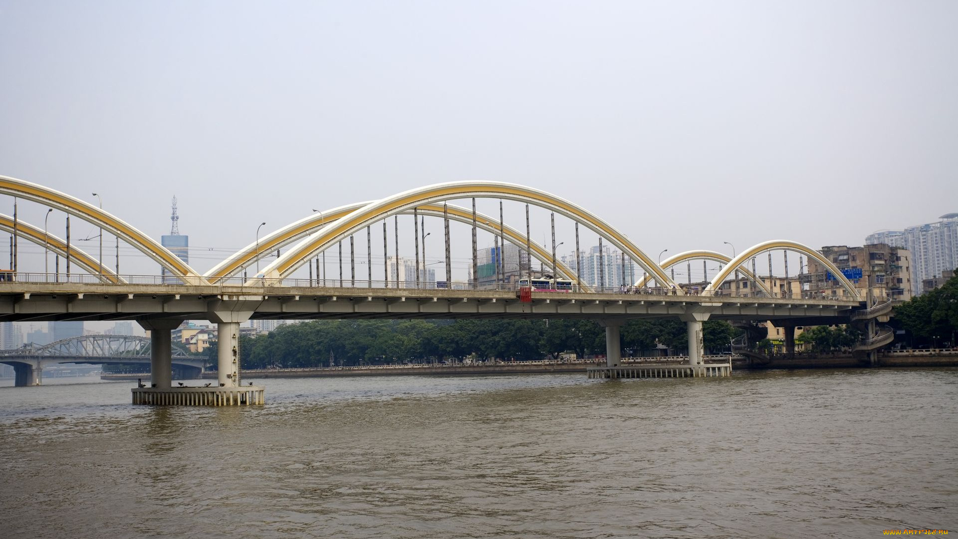 города, мосты, китай, гуанчжоу