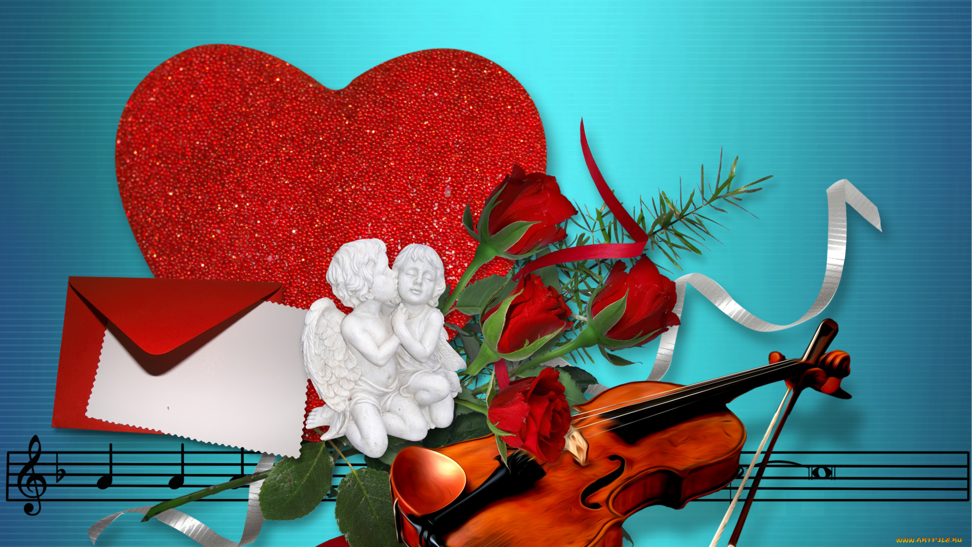 праздничные, день, св, валентина, сердечки, любовь, скрипка