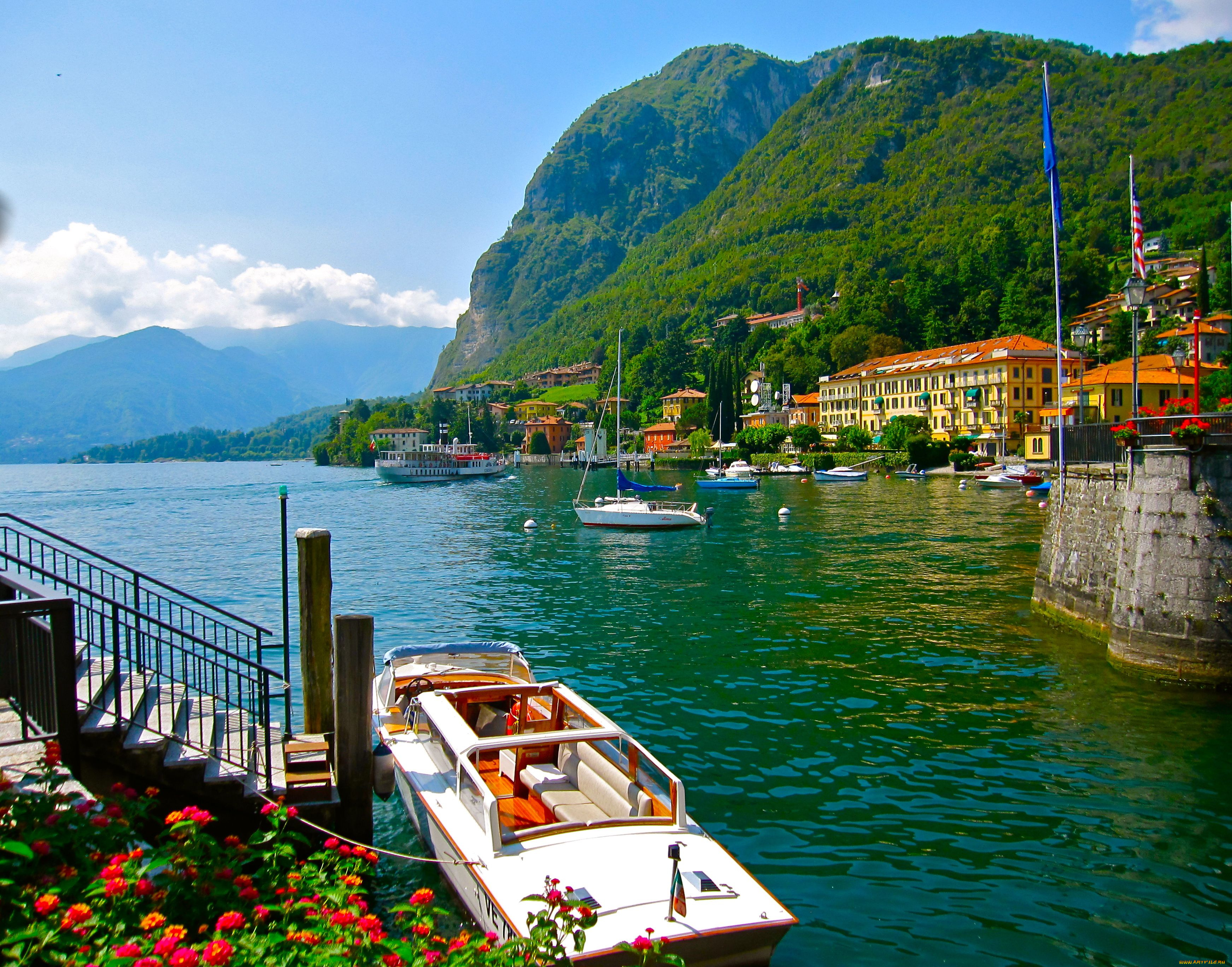 menaggio, italy, города, пейзажи, горы, яхты, катера, lake, como, италия, озеро