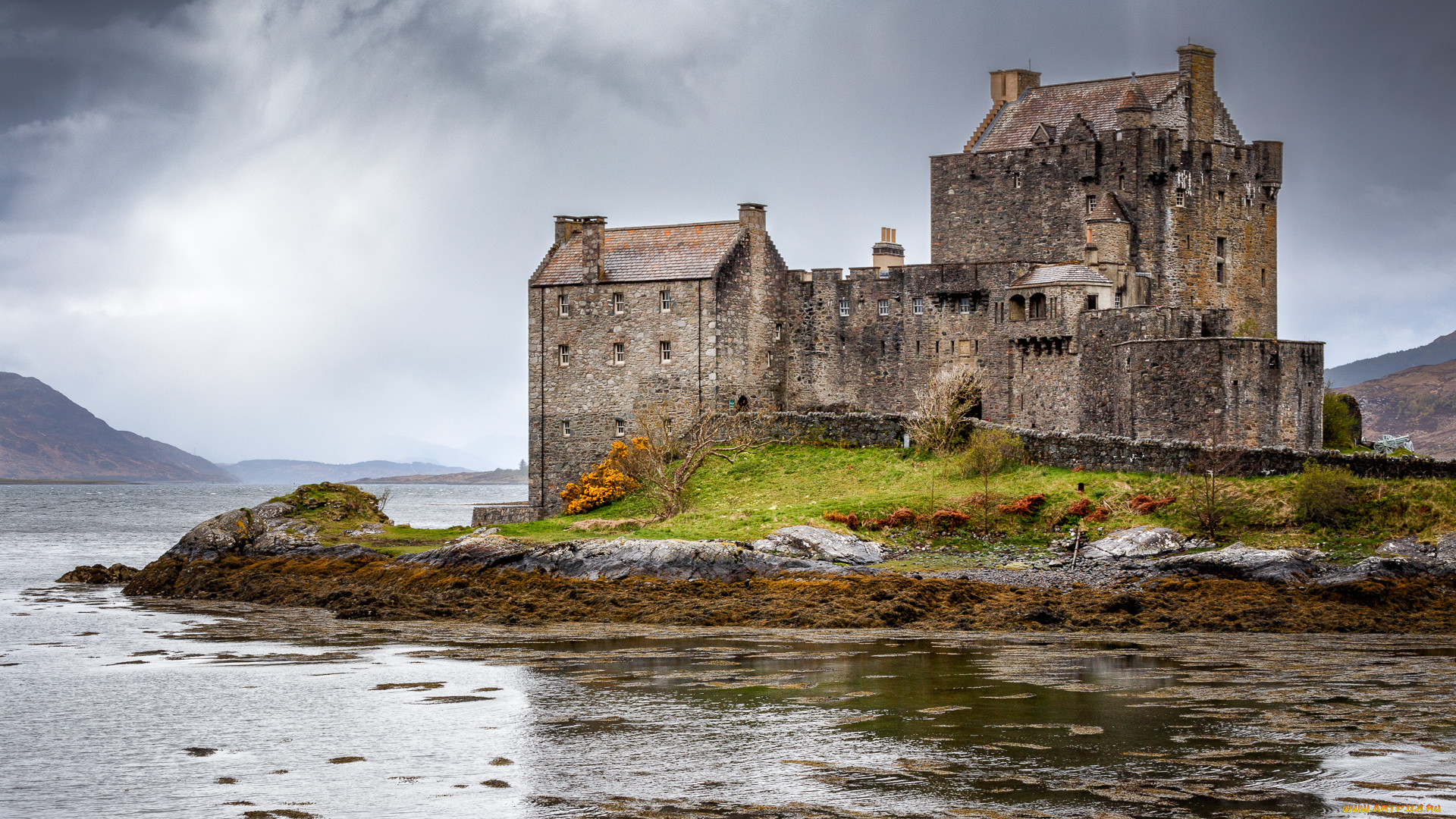 scotland, города, -, дворцы, , замки, , крепости, замок, озеро, горы