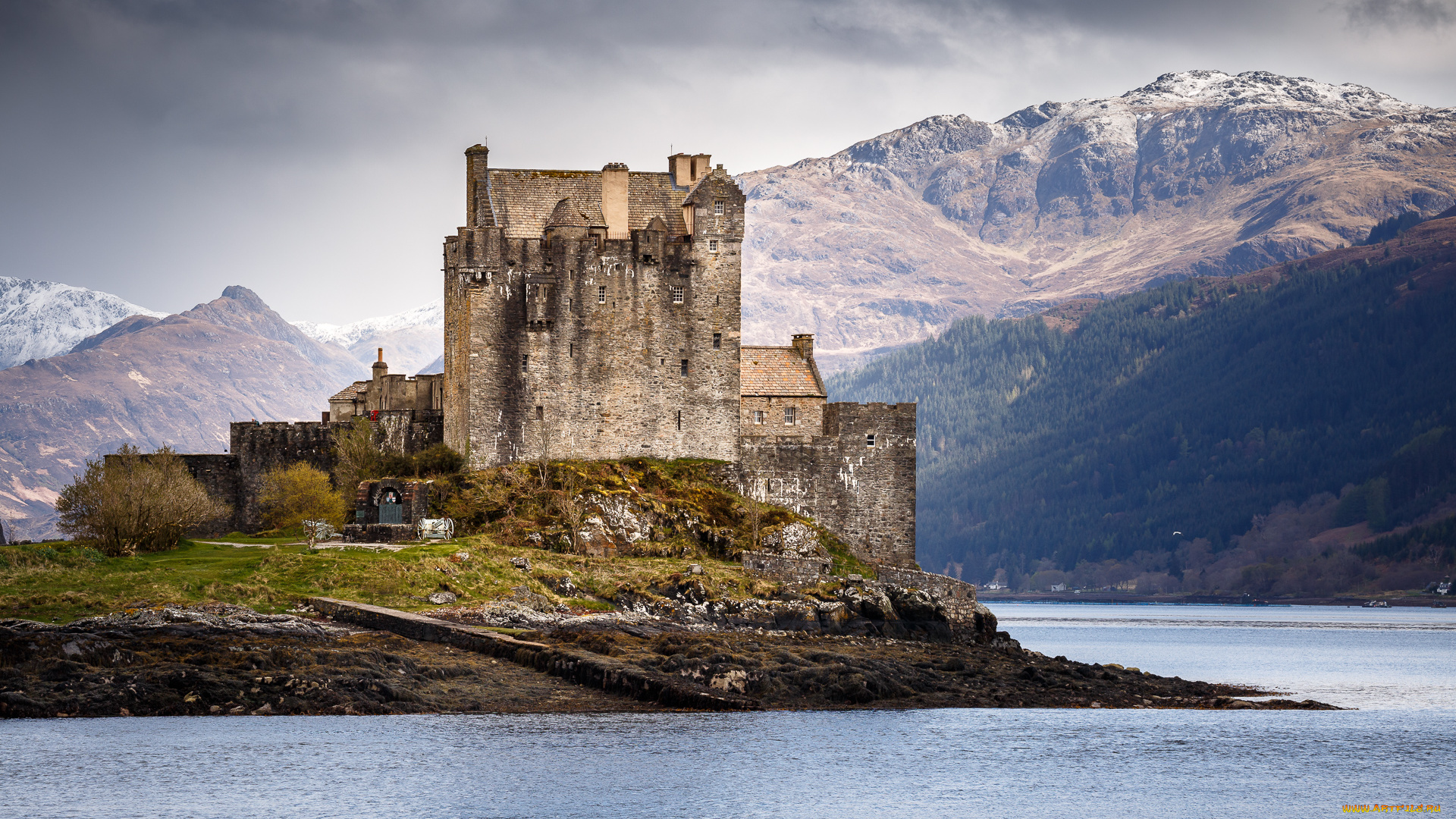 scotland, города, -, дворцы, , замки, , крепости, замок, озеро, горы