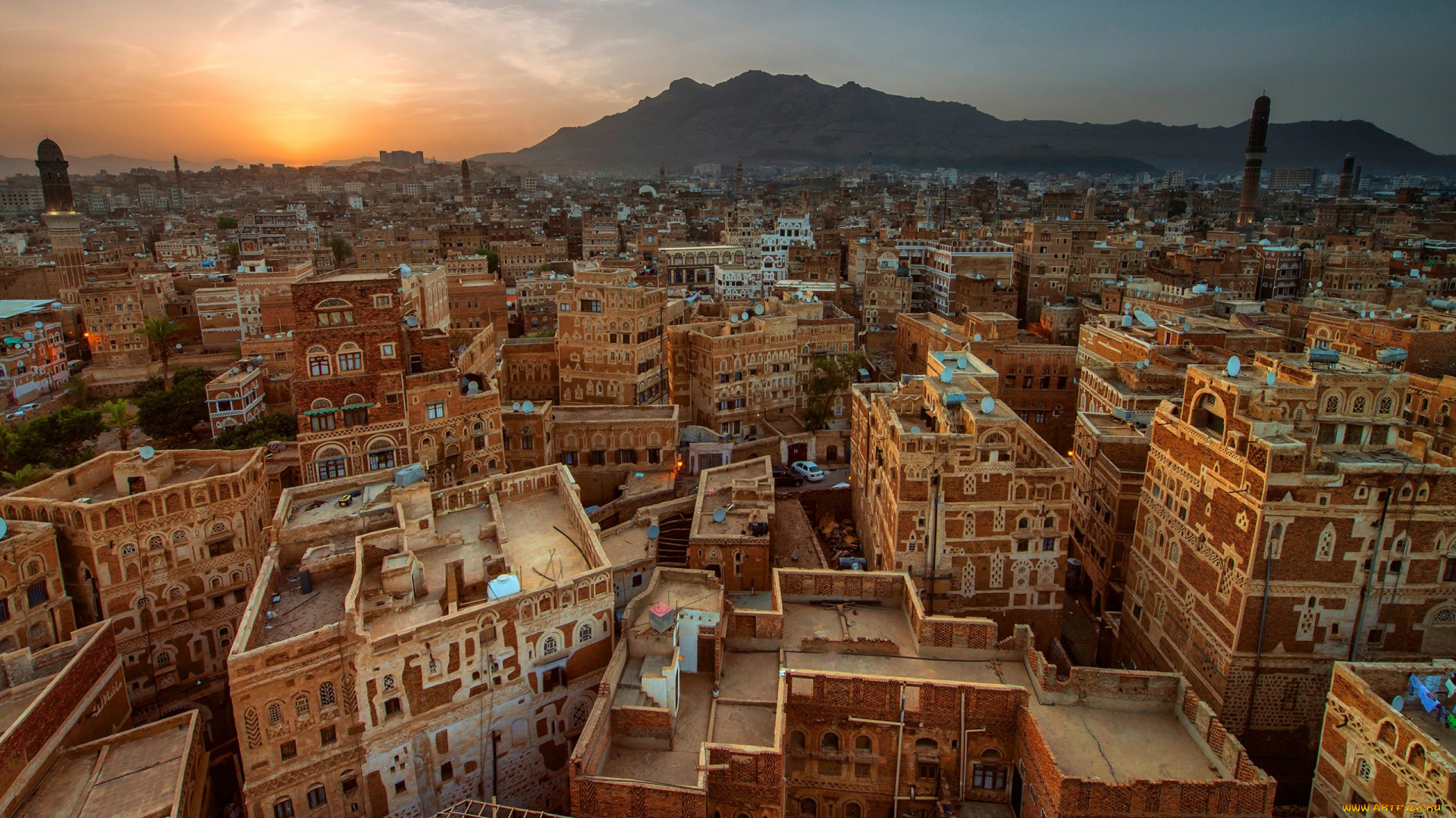 sanaa, , capital, of, yemen, города, -, столицы, государств, столица, йемена, cана, вечер, закат, жилые, здания, аравийский, полуостров, архитектура, дома