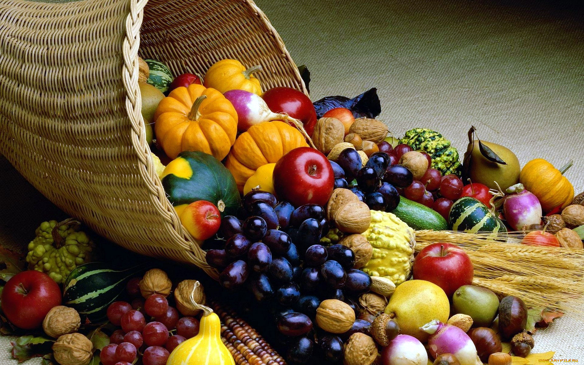 еда, фрукты, и, овощи, вместе, тыква, редис, виноград