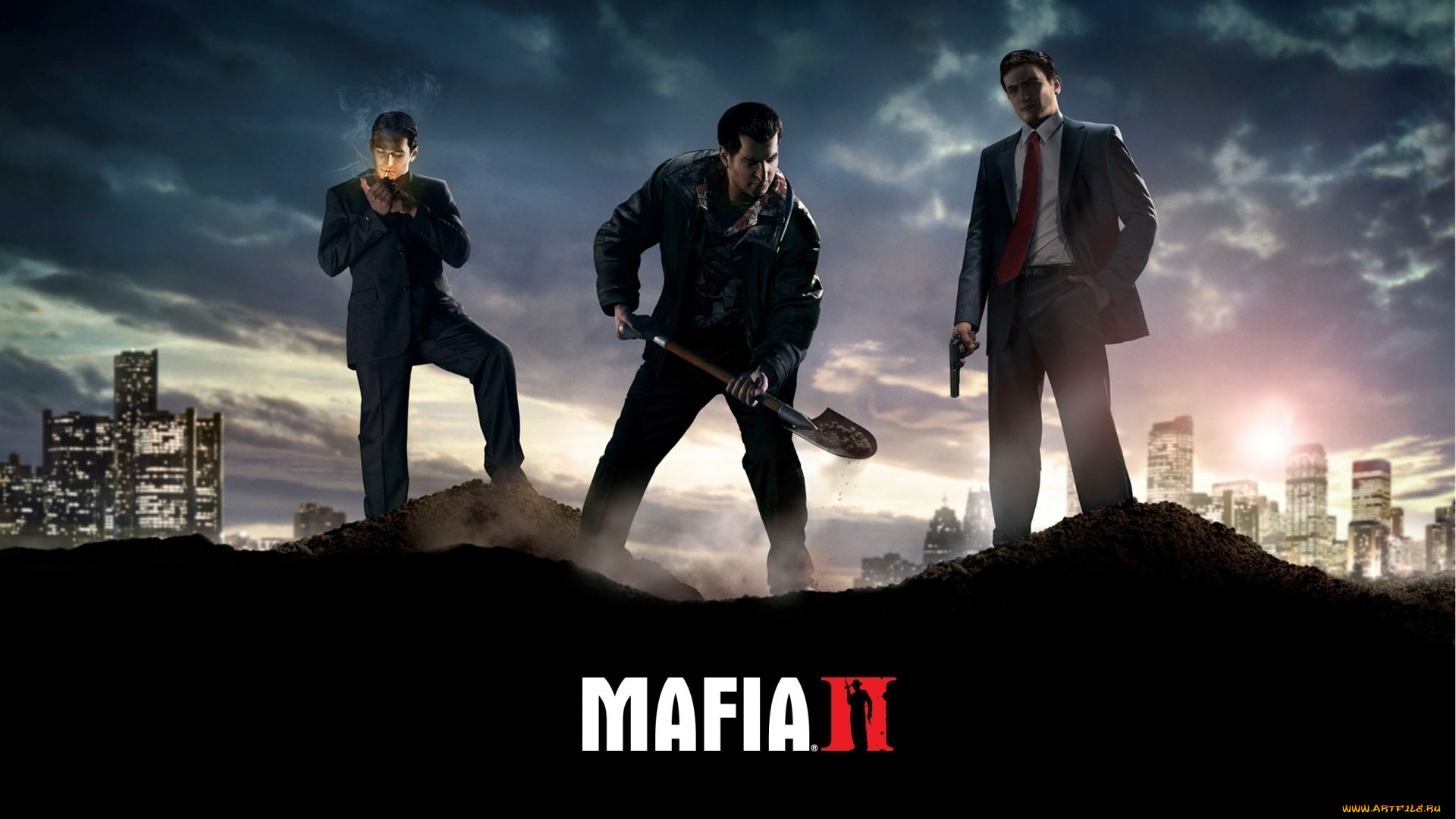 видео, игры, mafia, ii, бандиты, лопата, могила