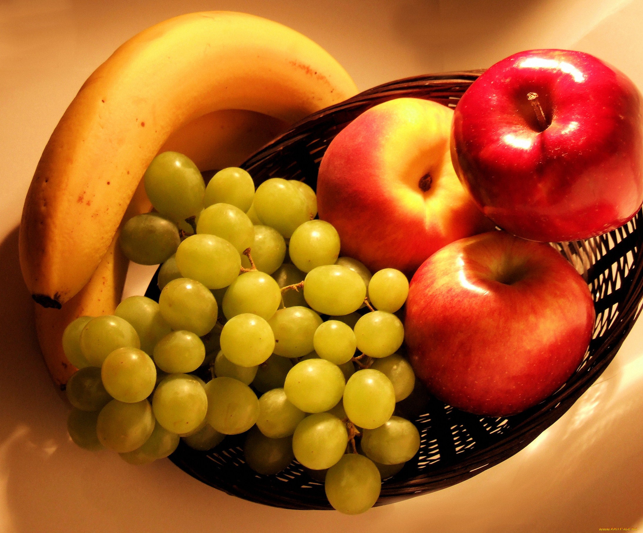 еда, фрукты, ягоды, банан, яблоко, виноград