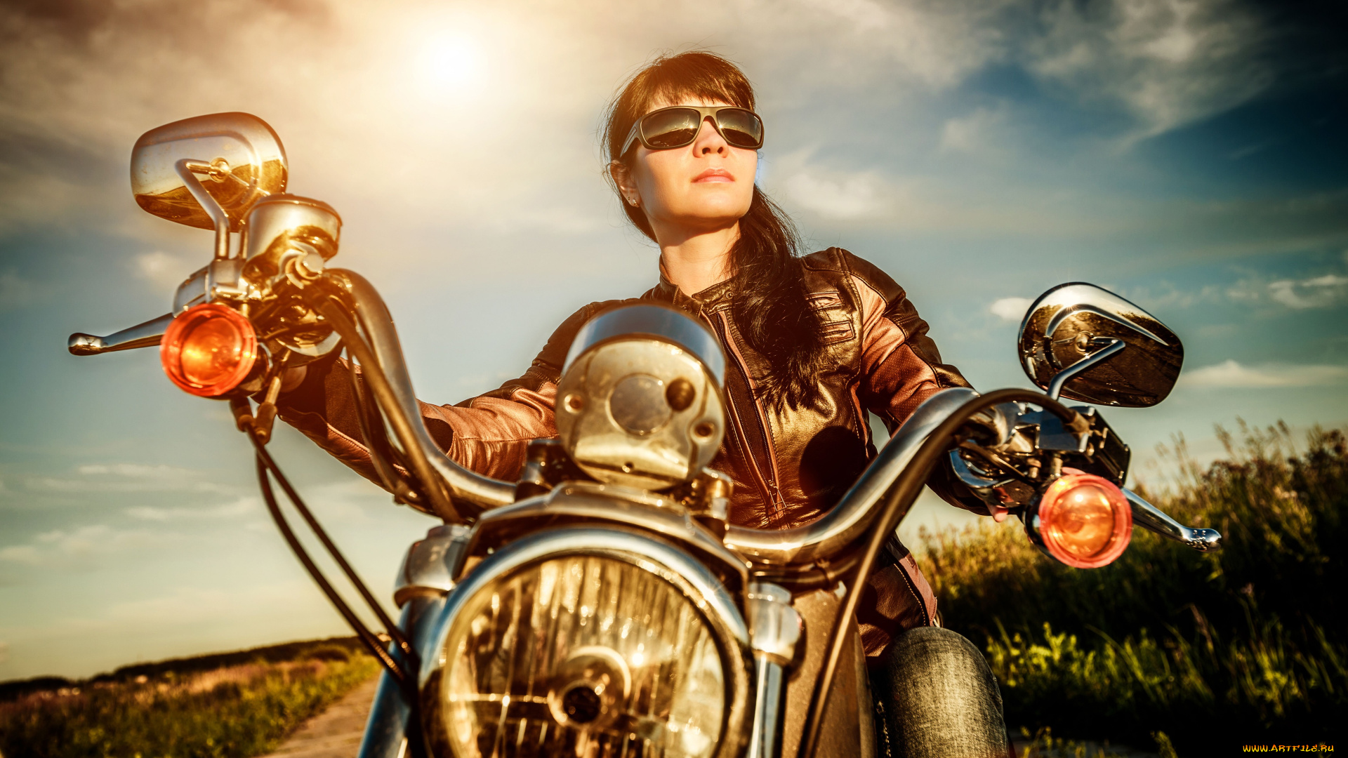мотоциклы, мото, девушкой, очки