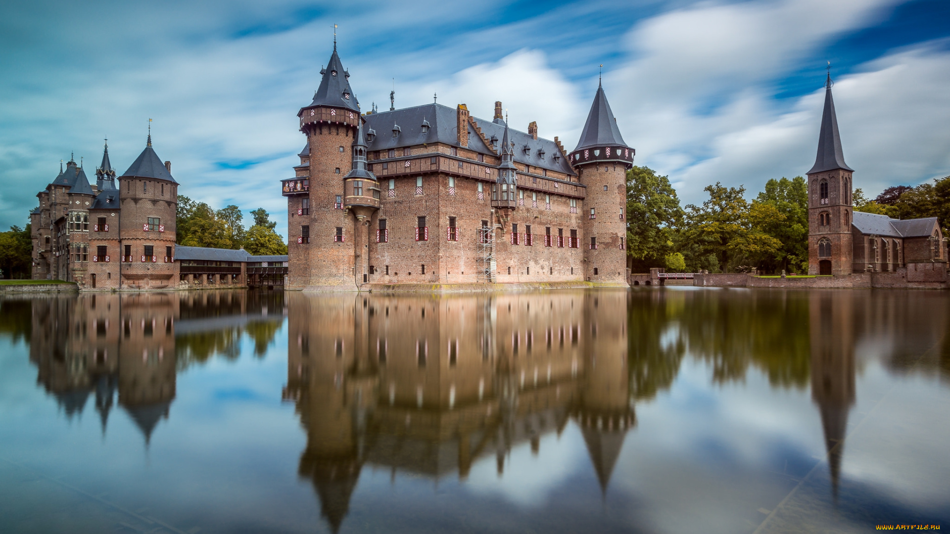 castle, de, haar, города, замки, нидерландов, замок, озеро