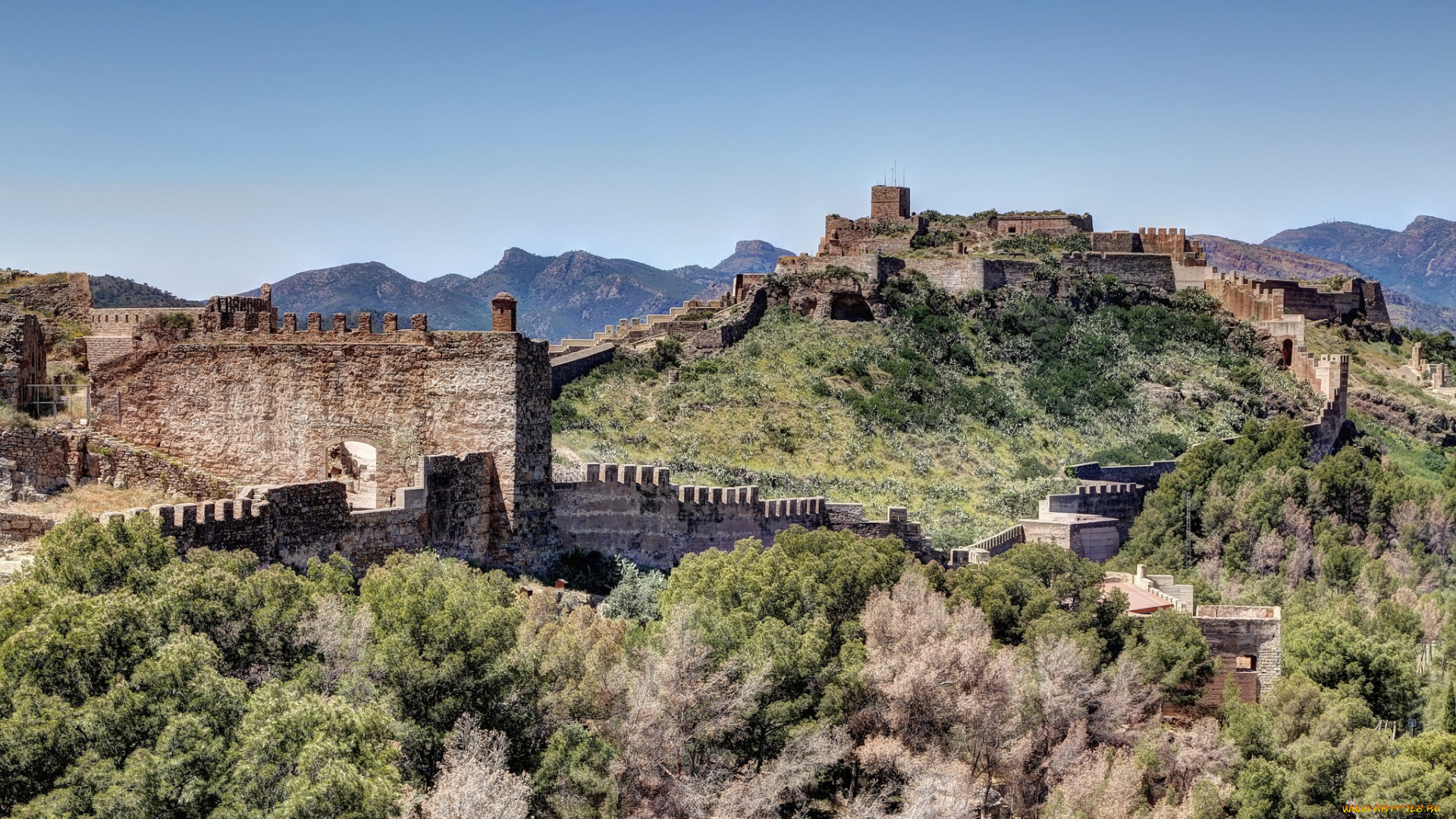 castle, of, sagunto, города, замки, испании, цитадель, горы