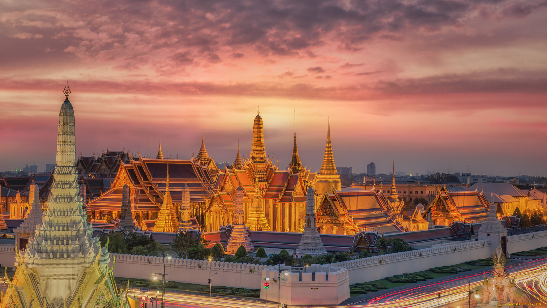 города, -, буддийские, и, другие, храмы, таиланд, бангкок, храмы, дворцы, вечер, архитектура