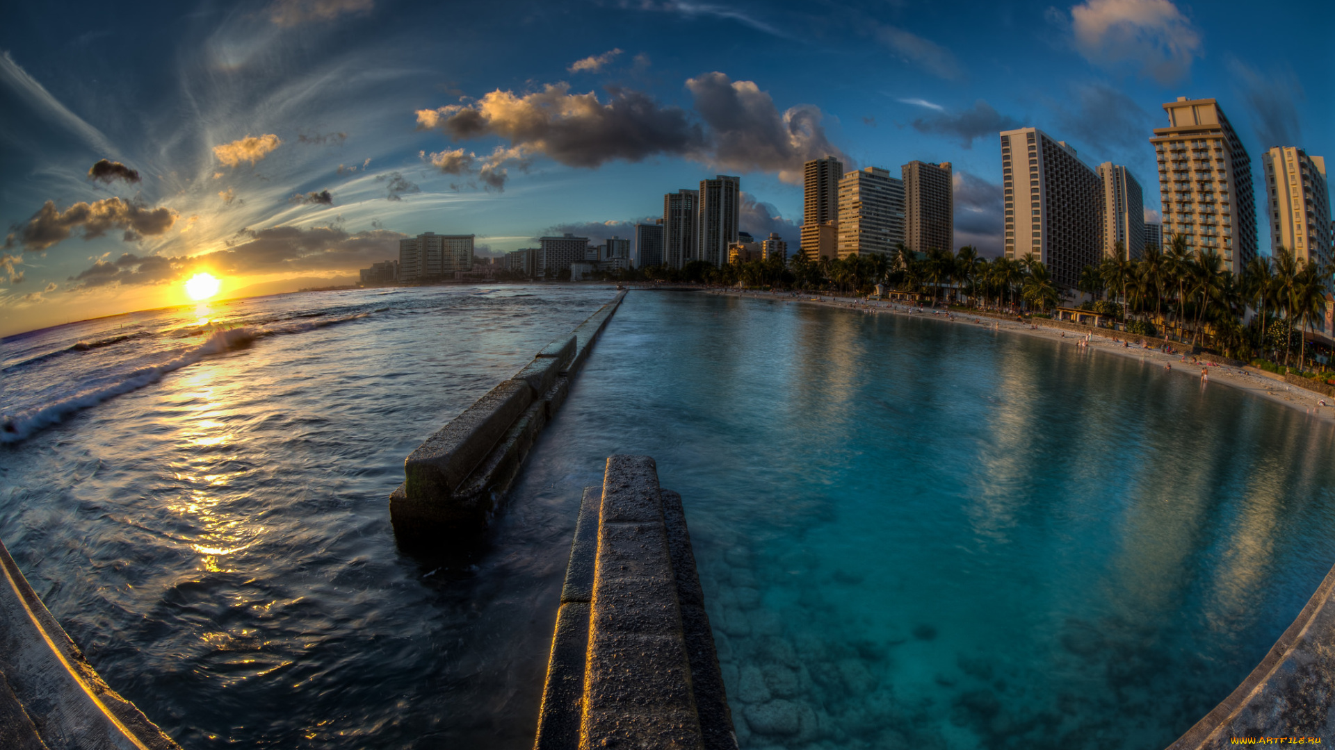 oahu, города, -, пейзажи, рассвет