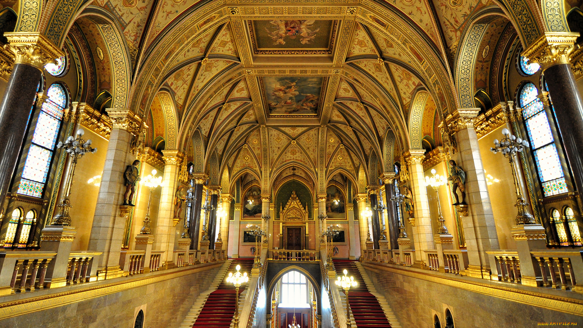 parliment, budapest, интерьер, холлы, , лестницы, , корридоры, декор, свод, лестница