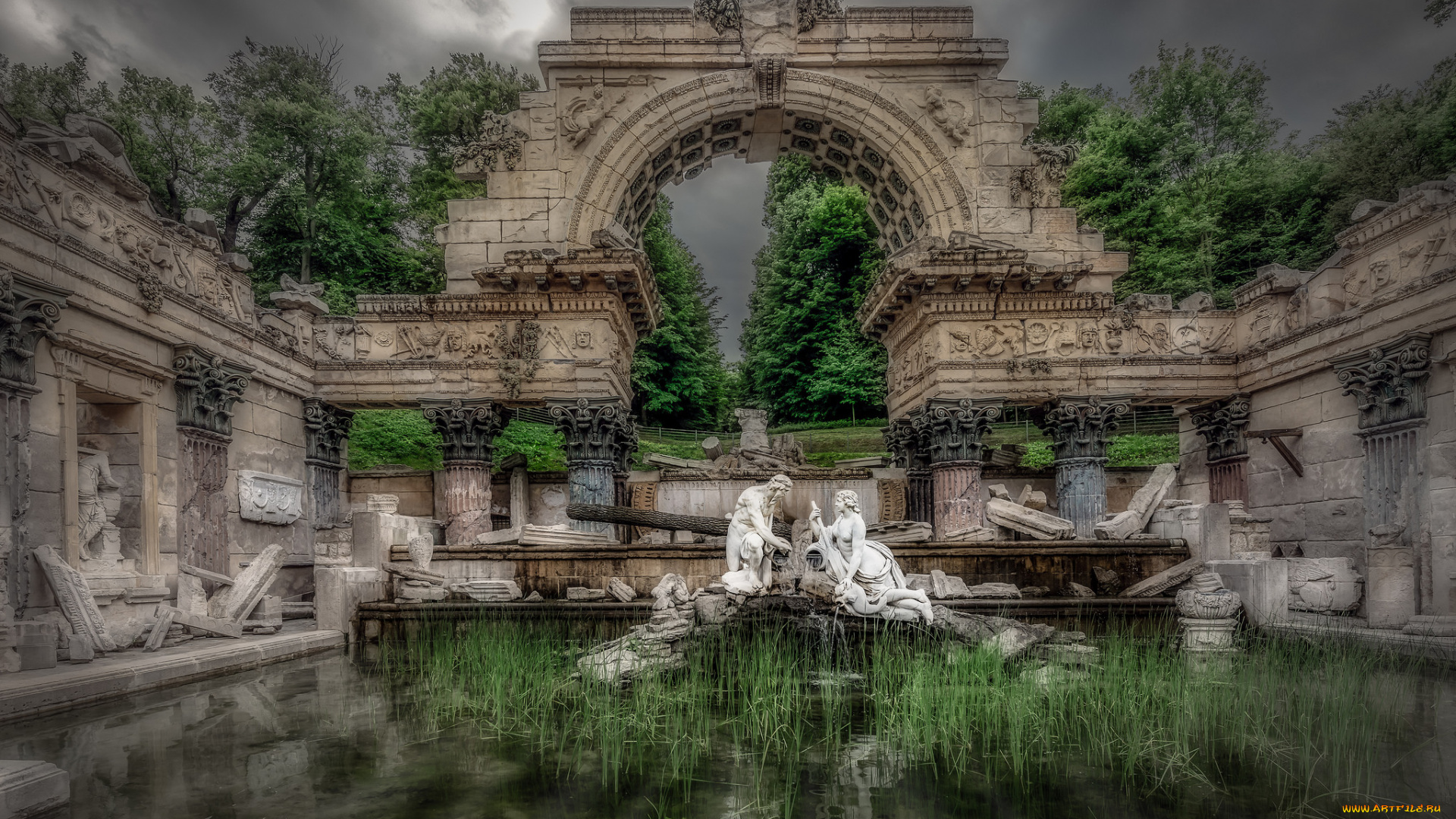 roman, ruins, in, vienna, города, вена, , австрия, ансамбль, архетектурный, парк