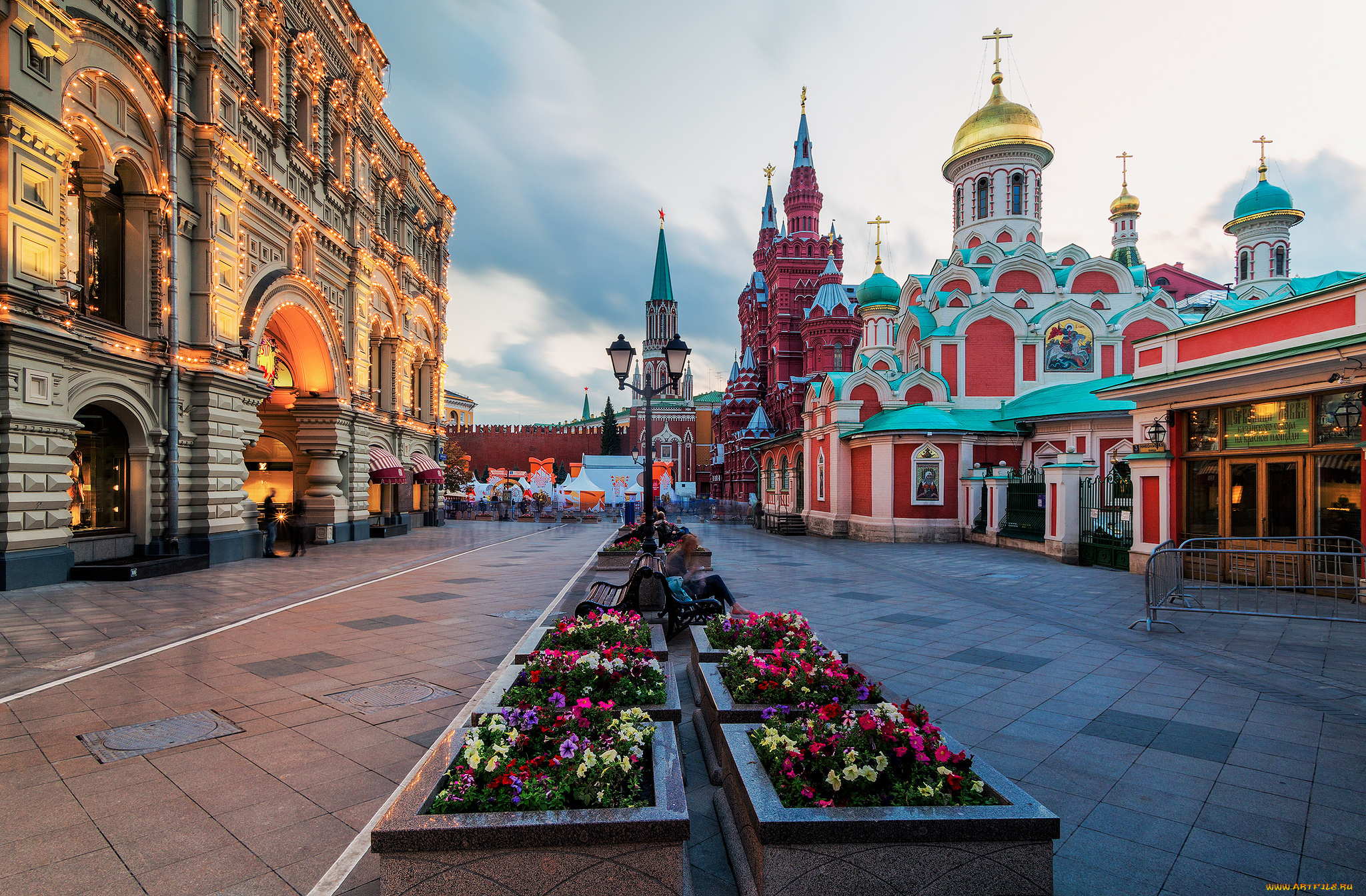 red, square, twilight, города, москва, , россия, храм, площадь