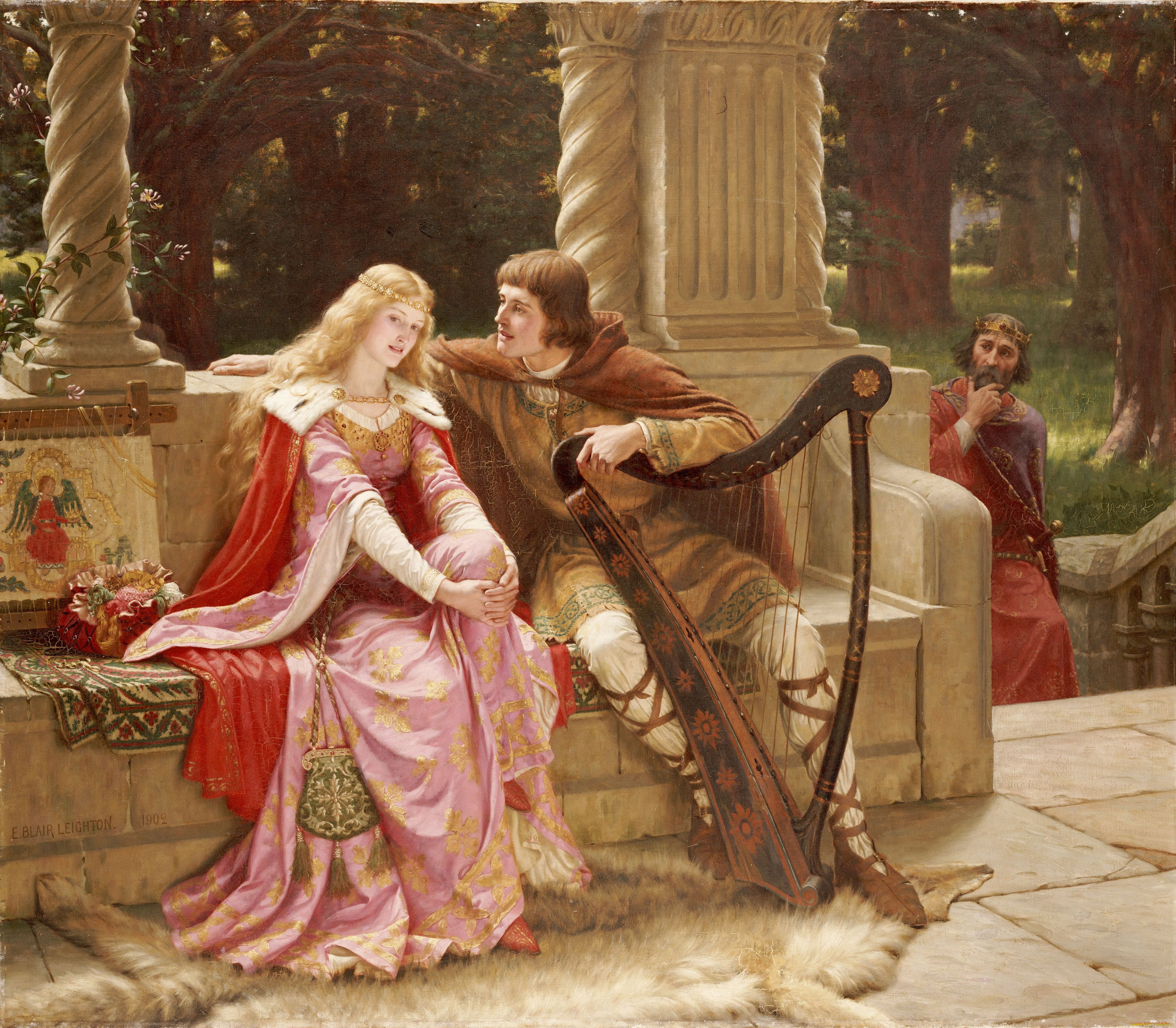 тристан, и, изольда, рисованное, edmund, blair, leighton, арфа, поклонник, принцесса, дворец