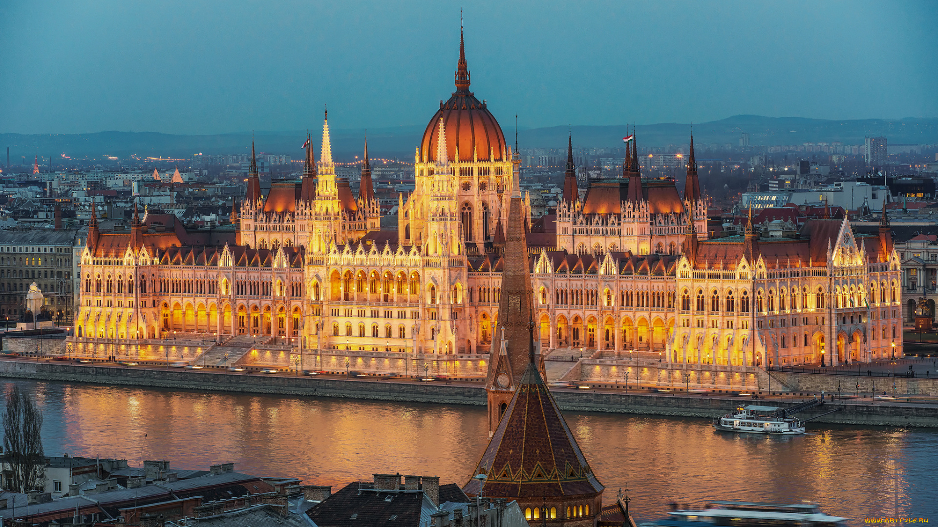 города, будапешт, , венгрия, река, дворец, парламент