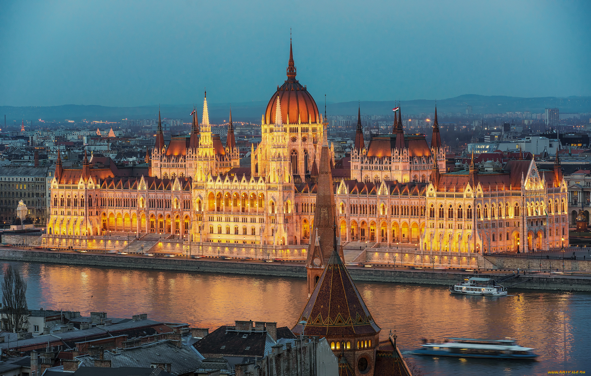 города, будапешт, , венгрия, река, дворец, парламент
