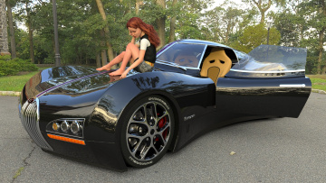 Картинка 3д+графика люди-авто мото+ people-+car+ +moto фон автомобиль взгляд девушка