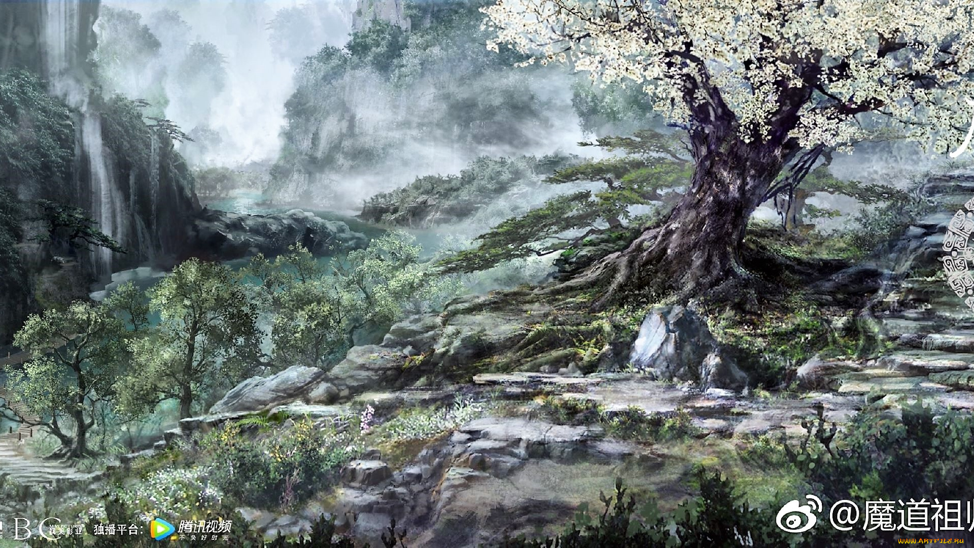 аниме, mo, dao, zu, shi, деревья, горы, водопады