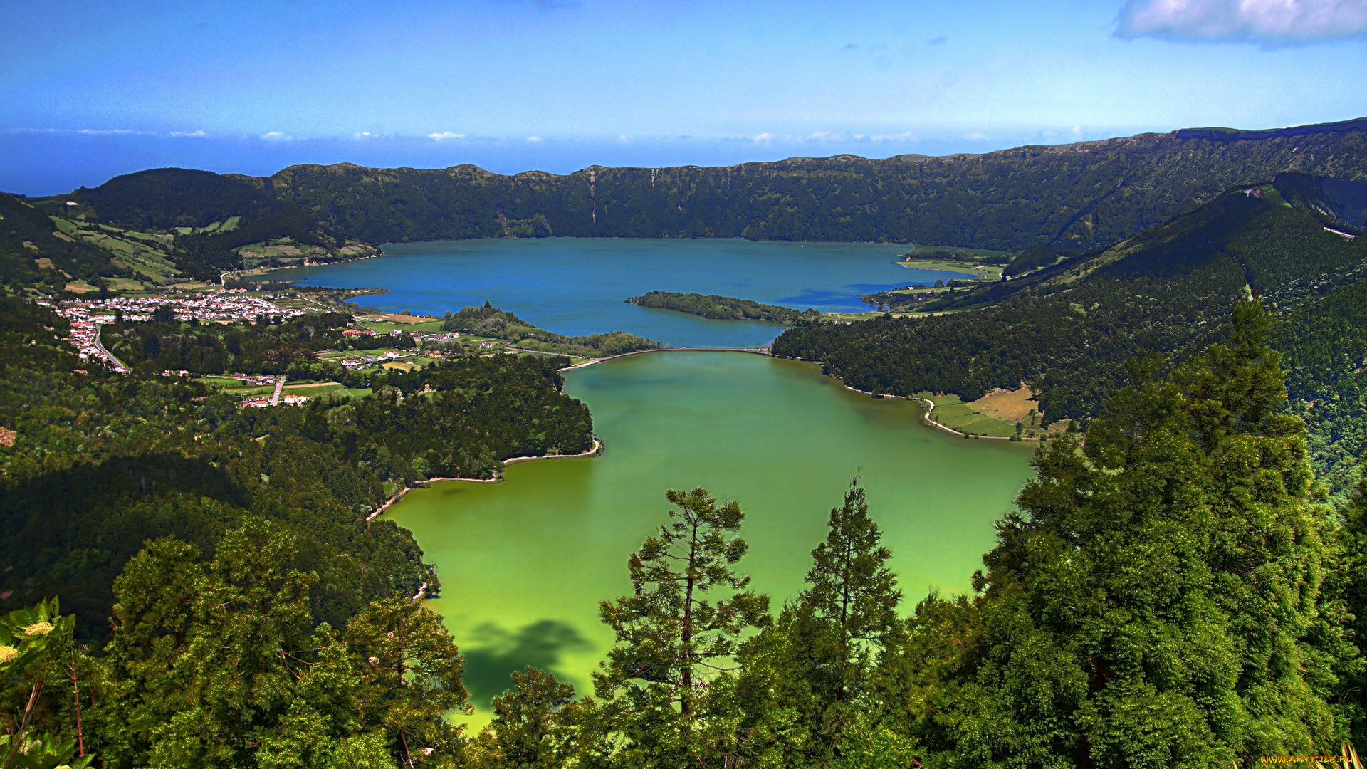 the, blue, lake, and, green, природа, реки, озера
