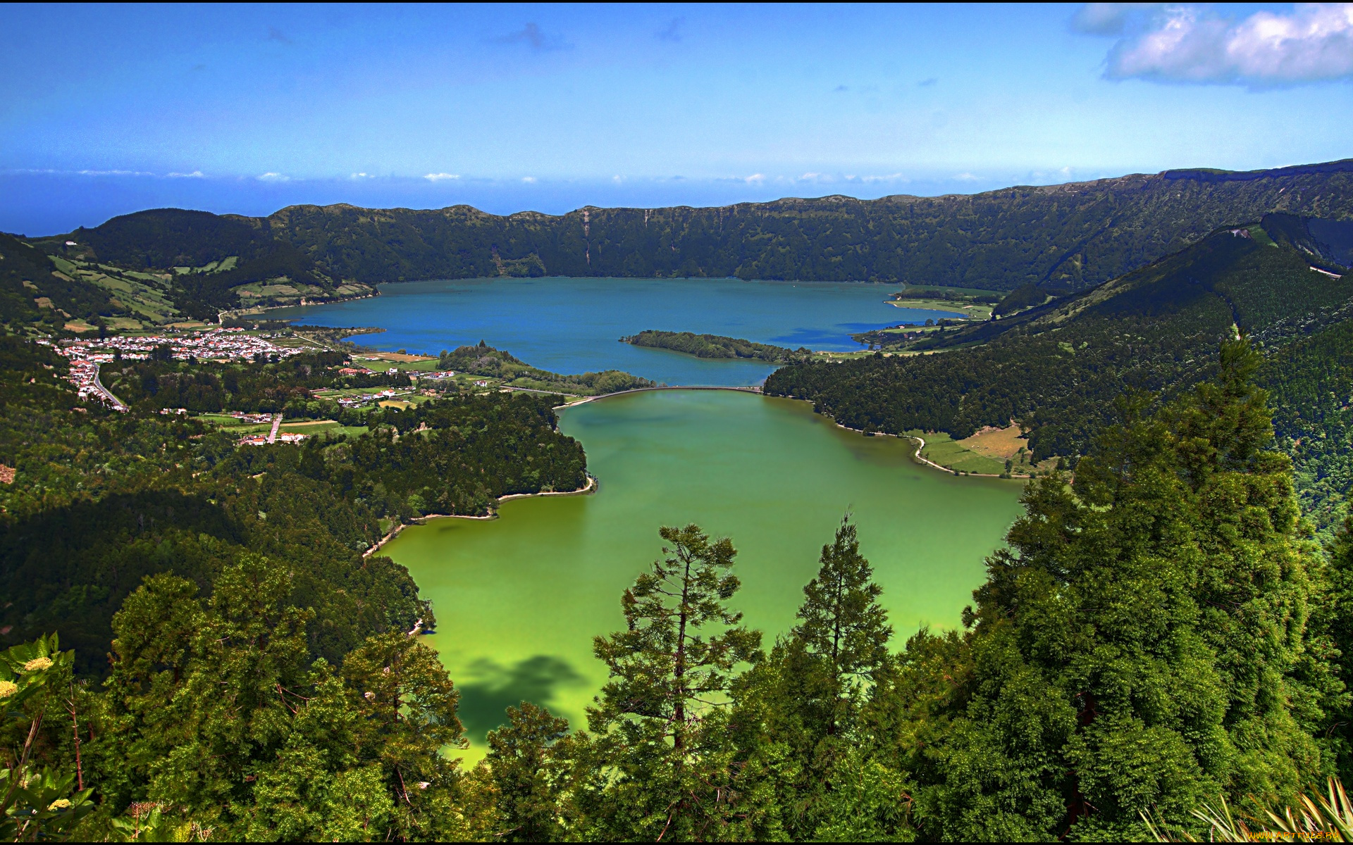 the, blue, lake, and, green, природа, реки, озера