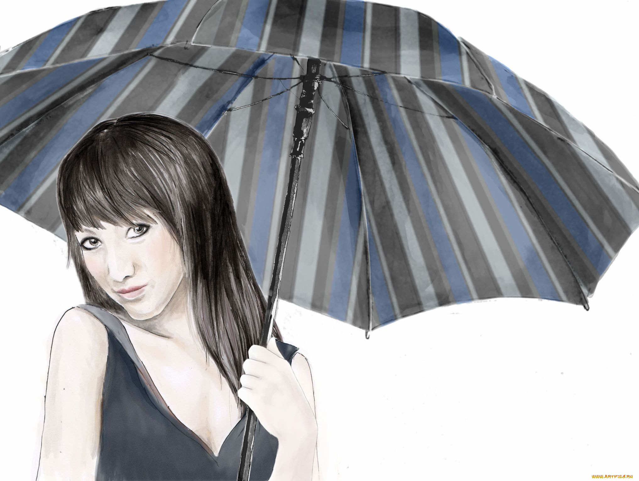 рисованные, люди, девушка, зонт