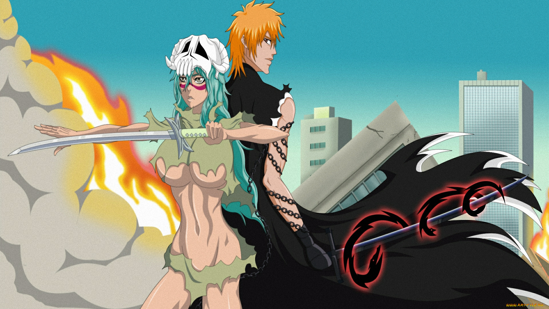 аниме, bleach, neliel, shinigami, ichigo