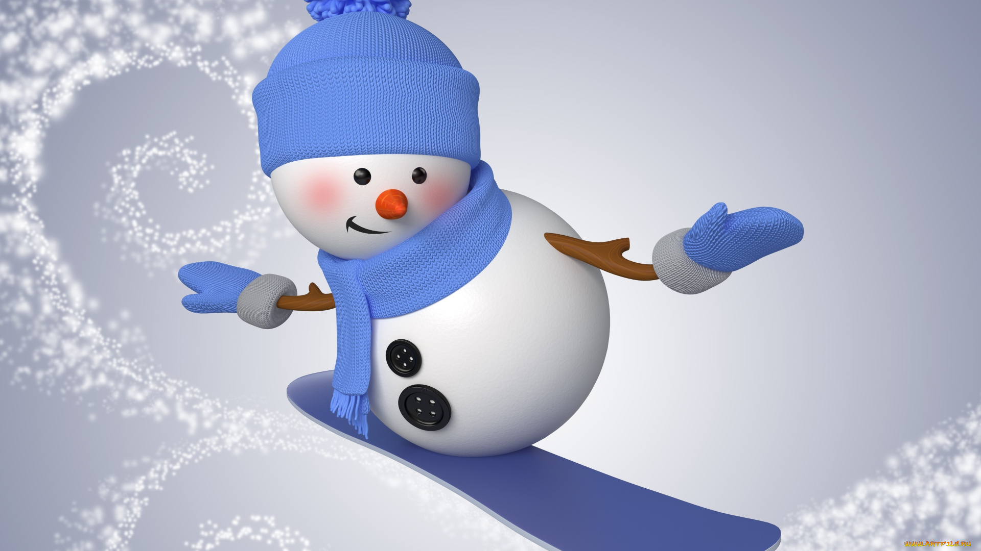 праздничные, 3д, графика, , новый, год, snowman, cute, christmas, new, year, снеговик, сноуборд, зима, снег